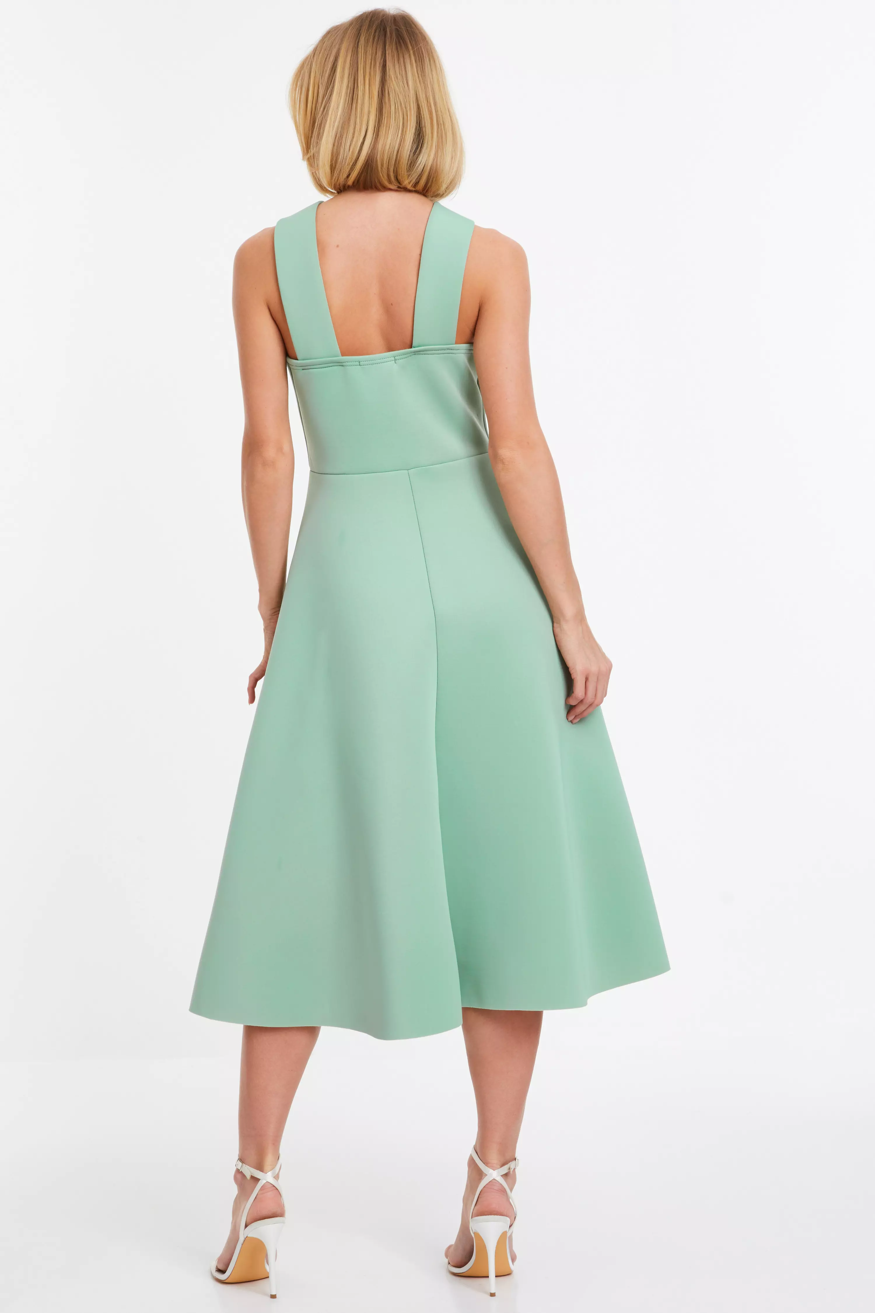 Sage Cross Front Skater Midi Dress