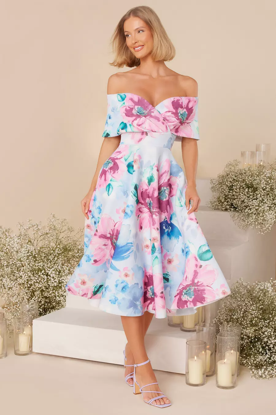 Quiz navy and pink floral tea dress hotsell