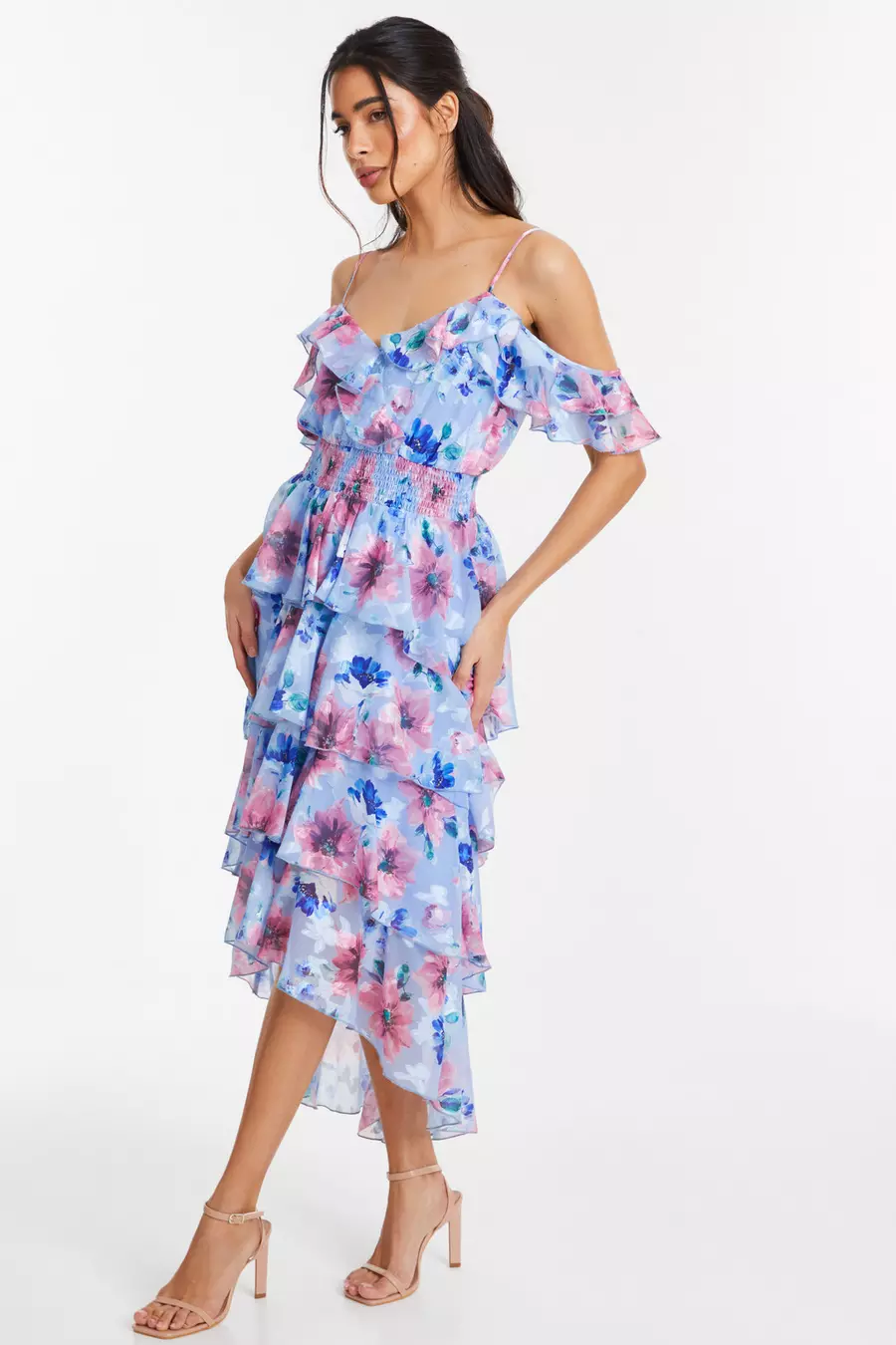 Chiffon floral midi dresses best sale