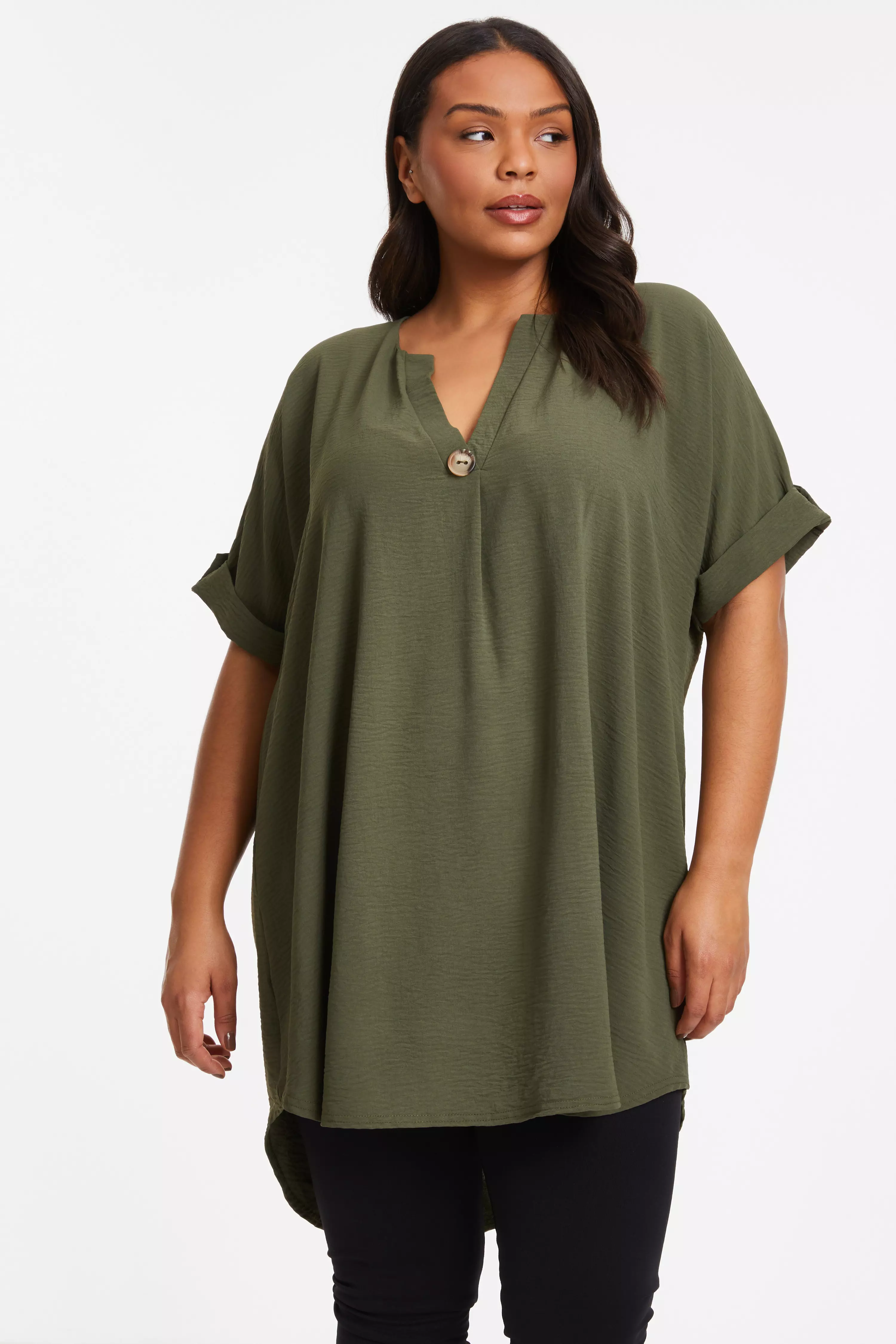 Curve Khaki Batwing Tunic Top