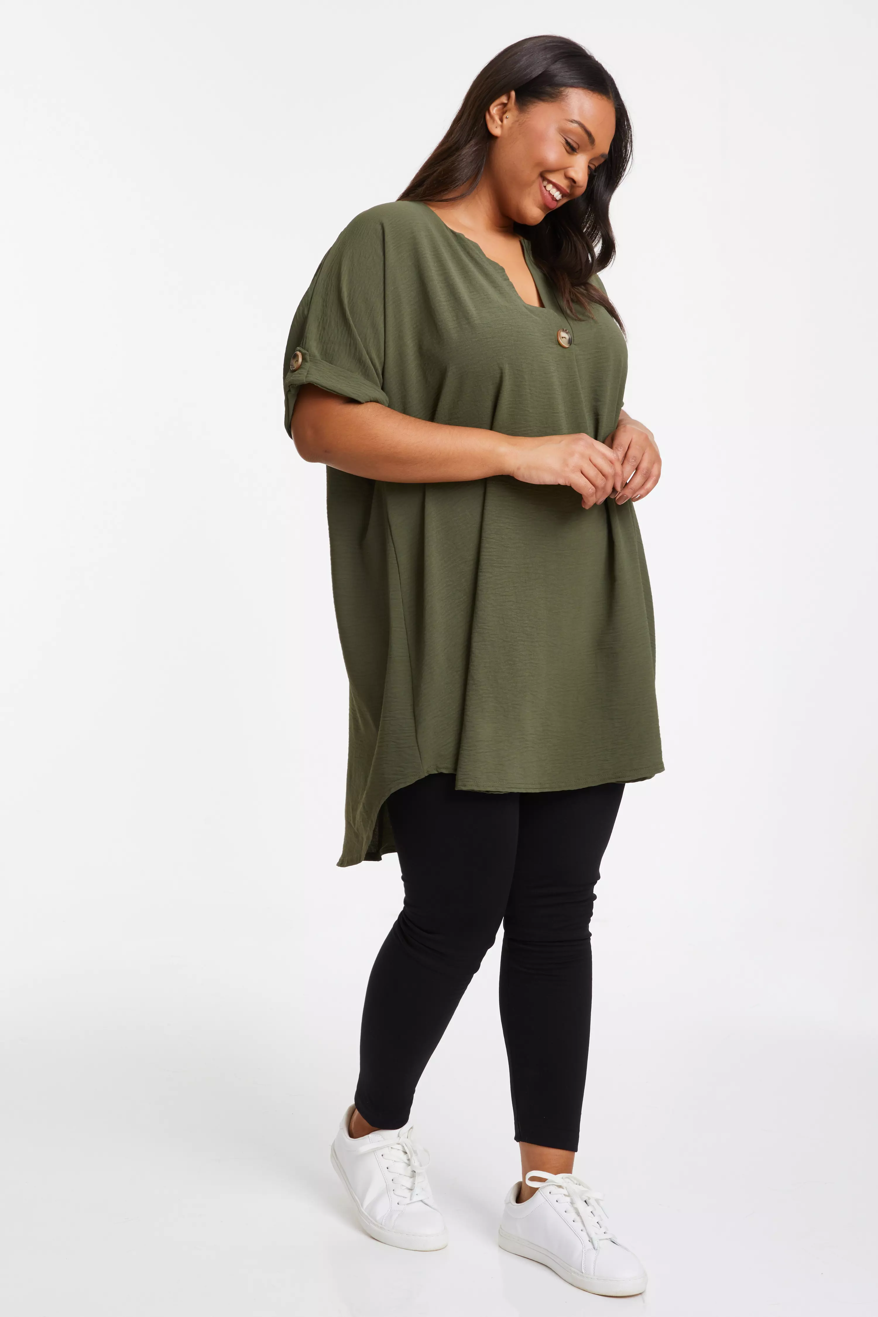 Curve Khaki Batwing Tunic Top