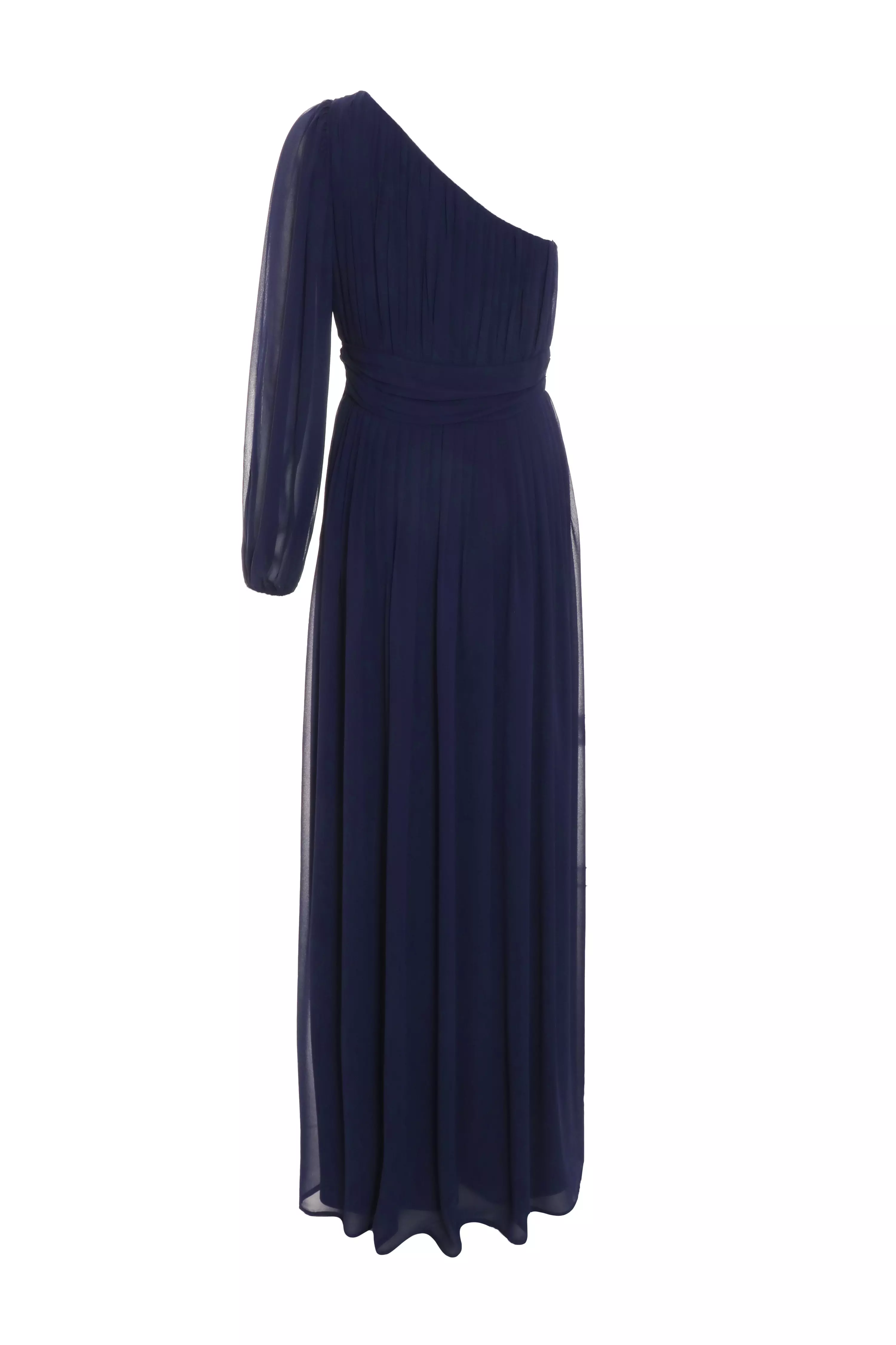 Navy Chiffon One Sleeve Maxi Dress