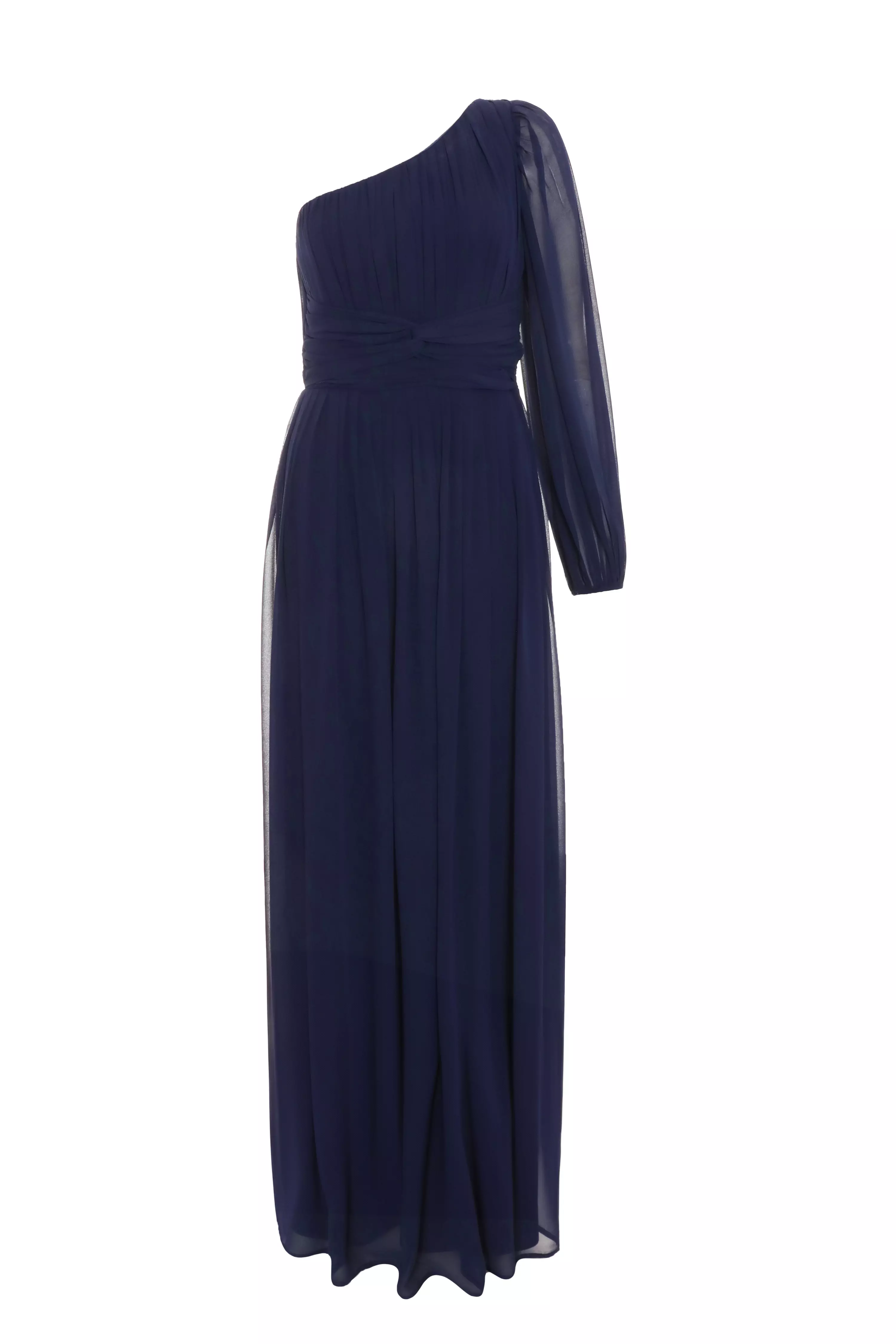 Navy Chiffon One Sleeve Maxi Dress