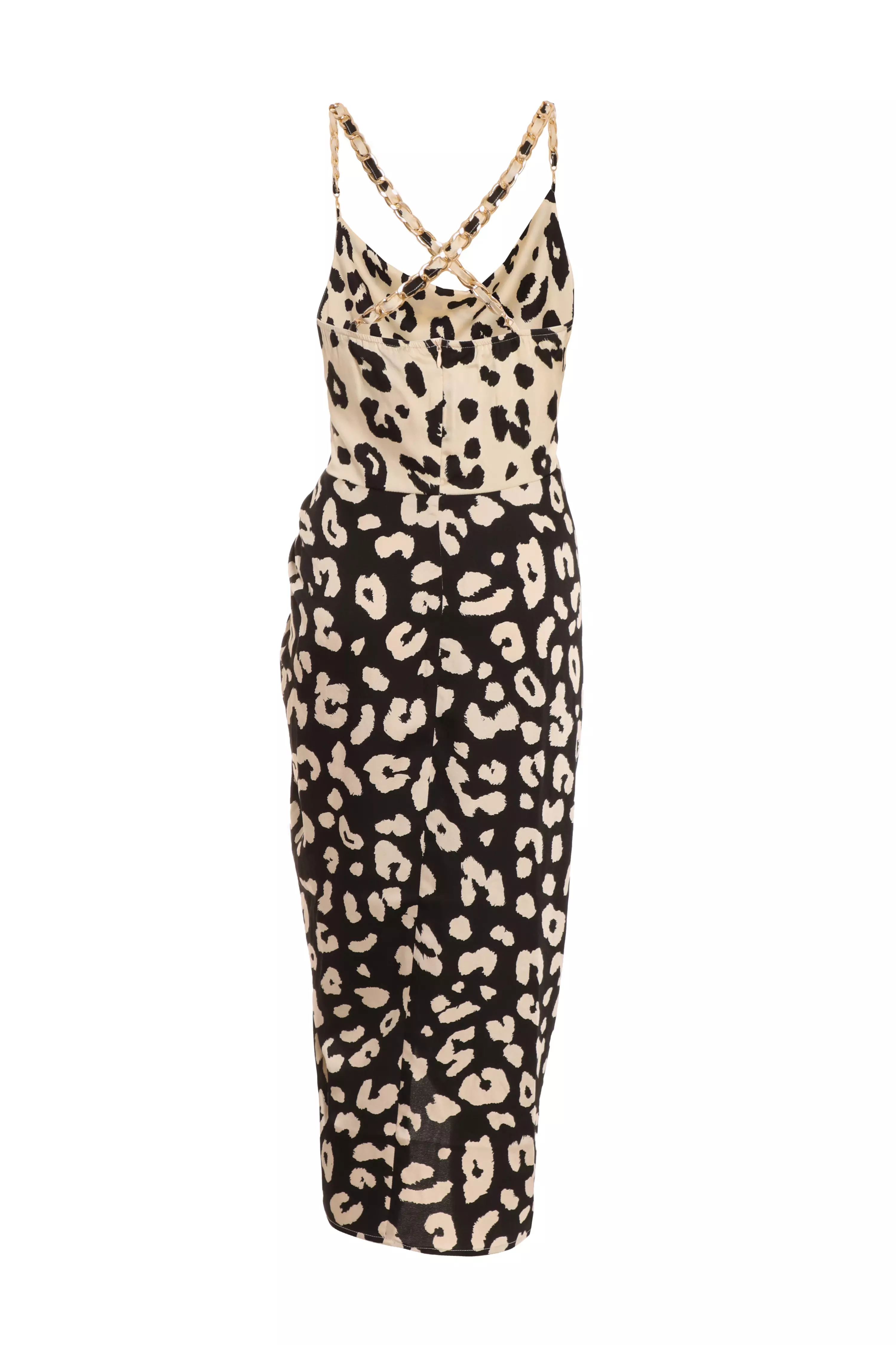 Cream Animal Print Ruched Midi Dress