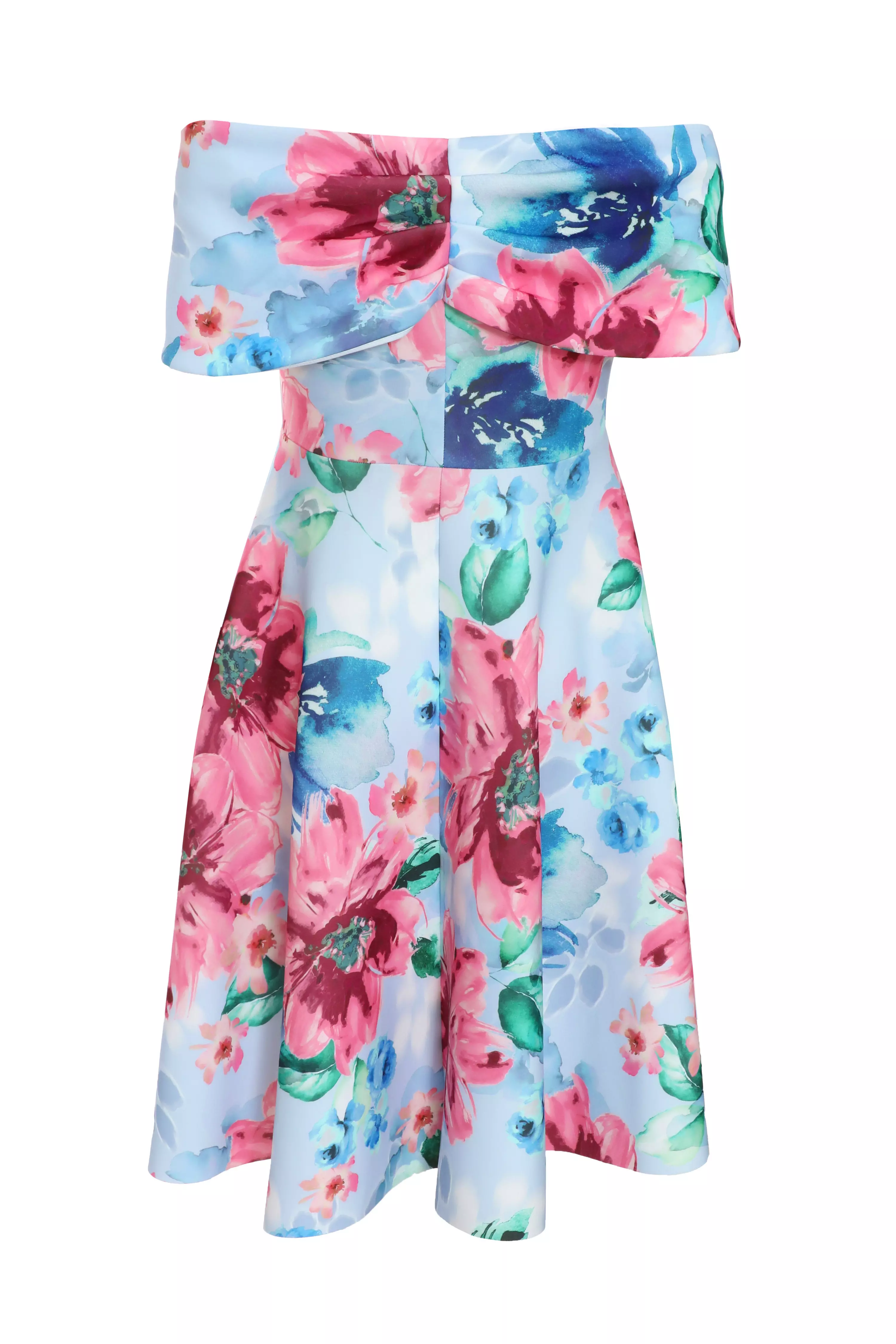 Curve Blue Floral Bardot Midi Skater Dress