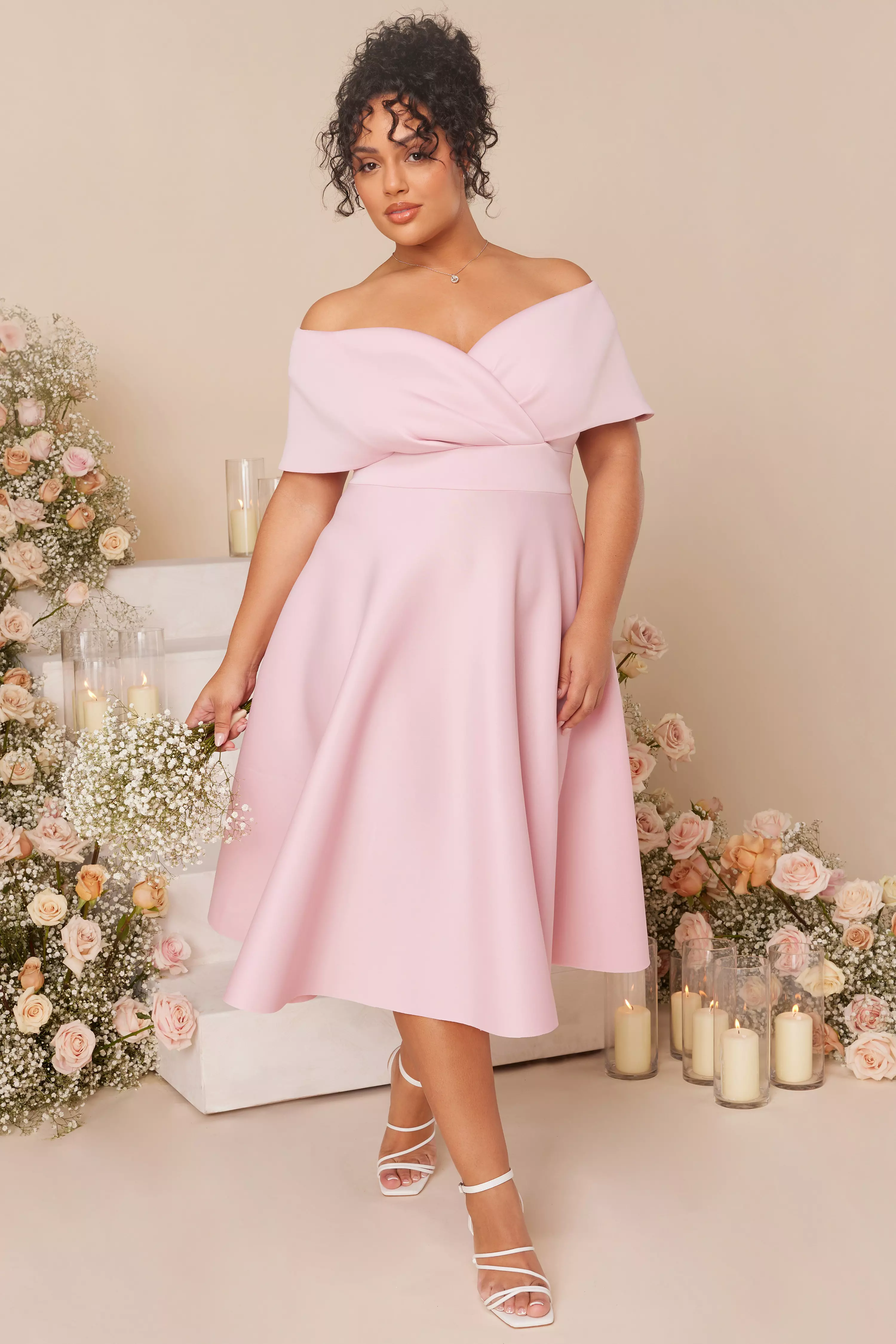 Curve Pink Midi Skater Dress