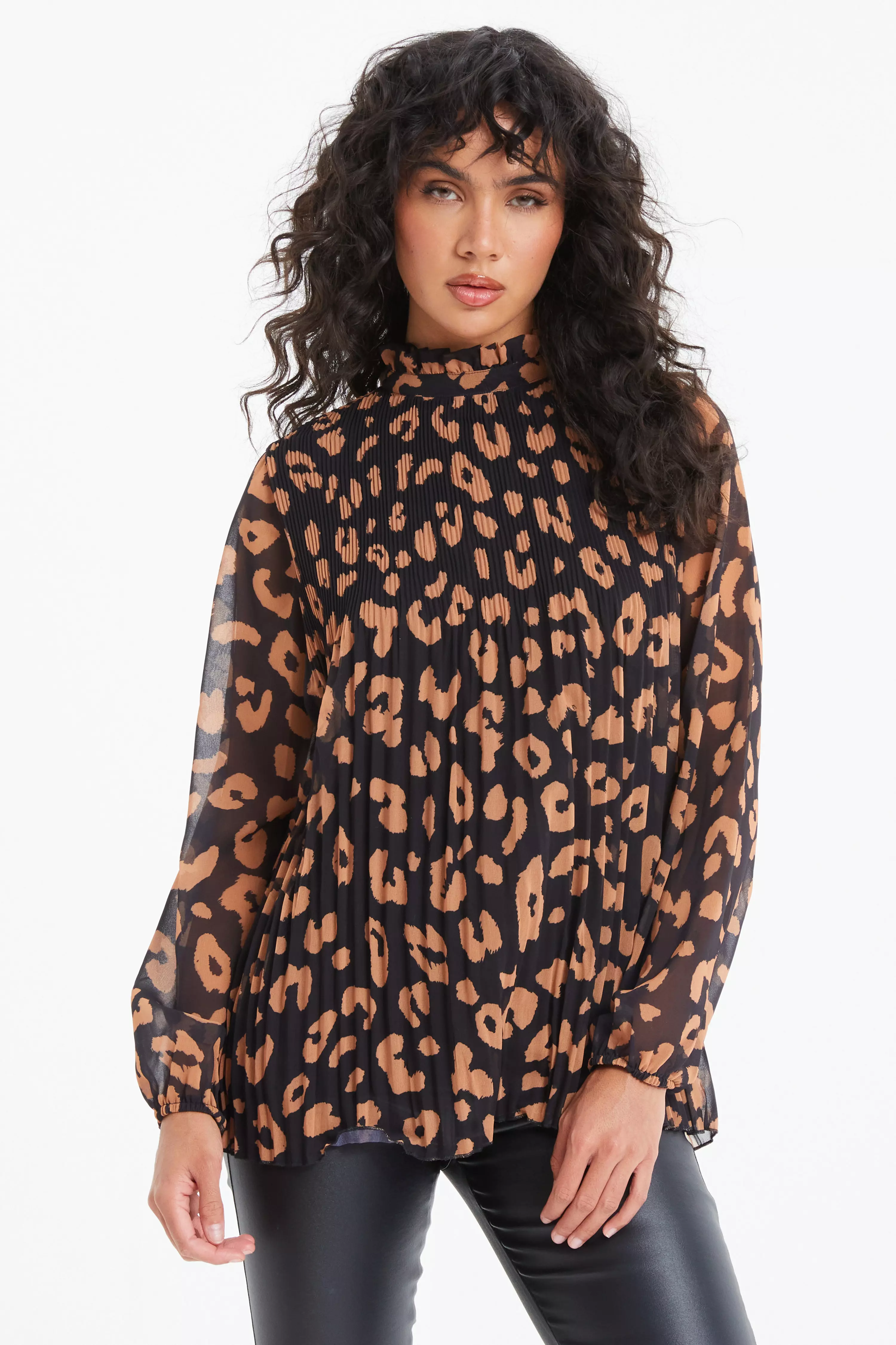 Black Animal Print Chiffon Blouse