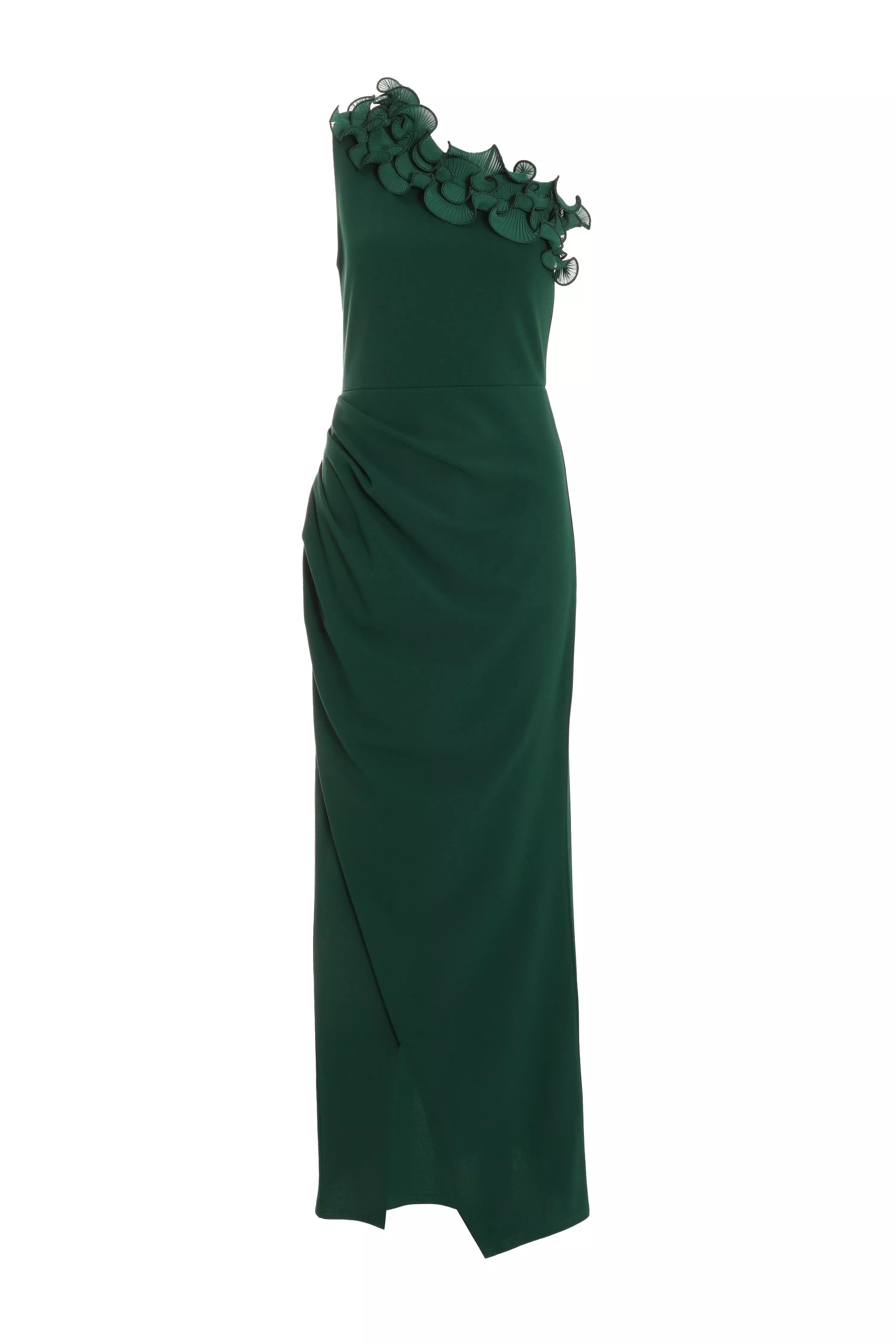 Bottle Green One Shoulder Maxi Dress