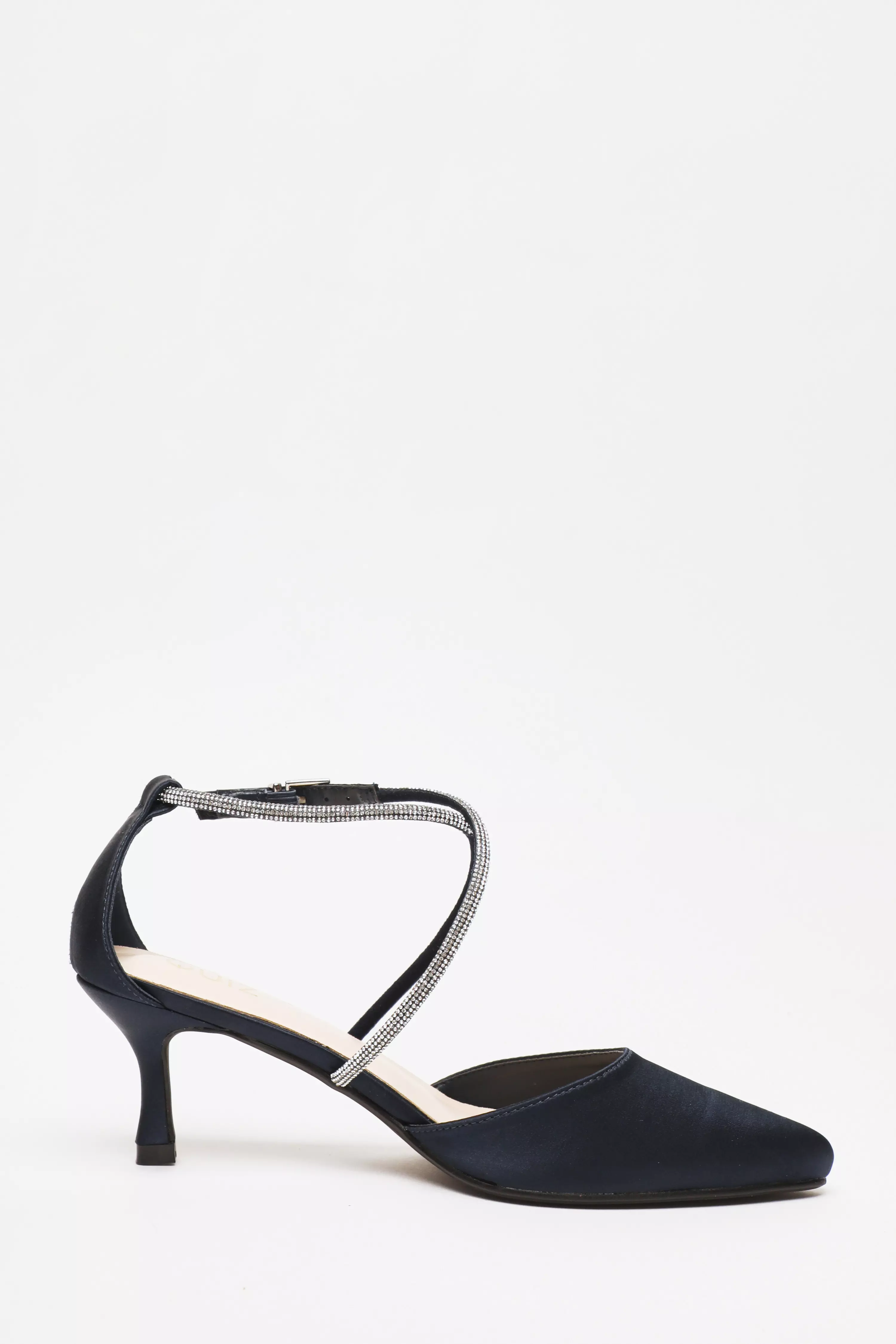 Navy Satin Cross Strap Court Heels