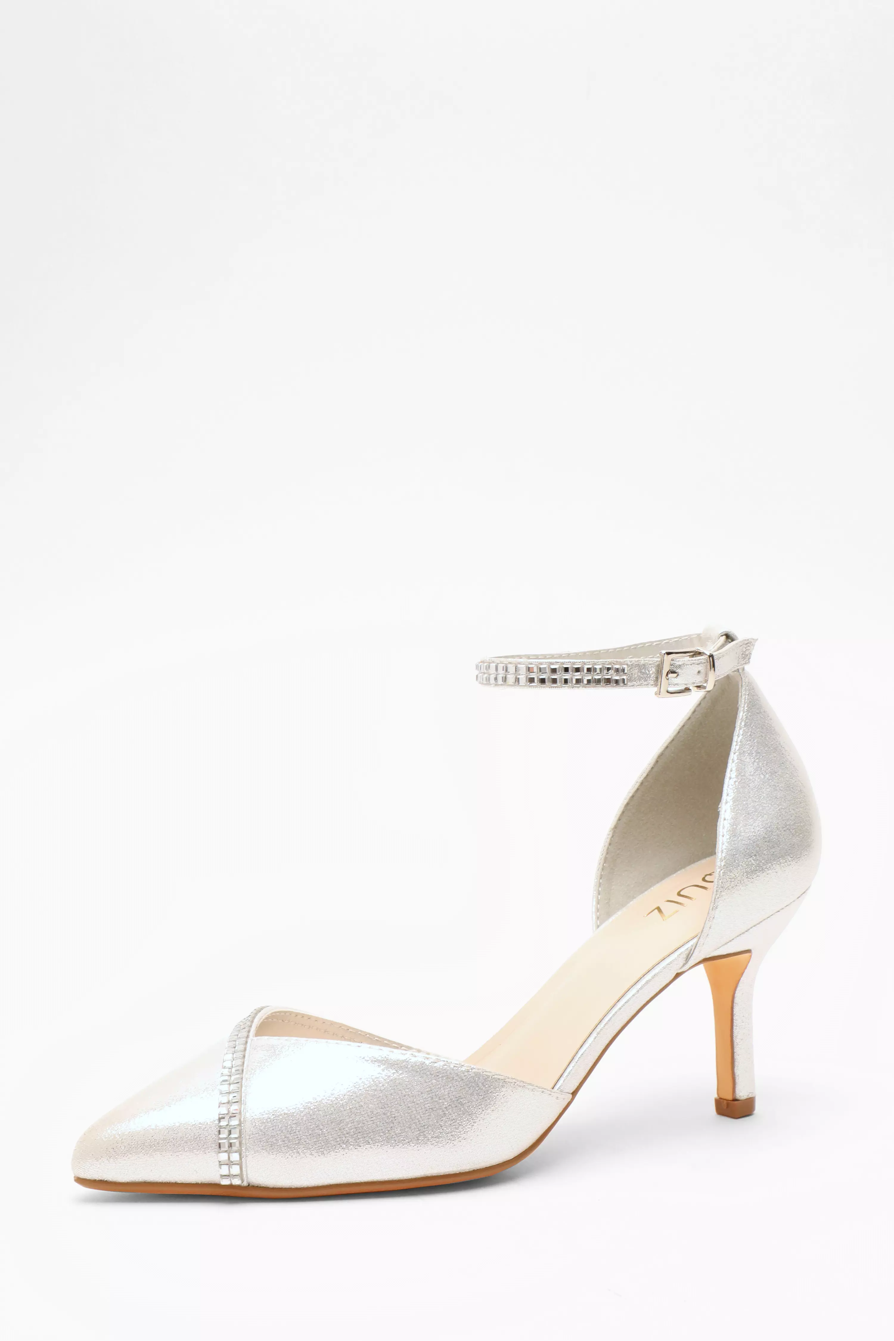 Silver Shimmer Diamante Trim Court Heels