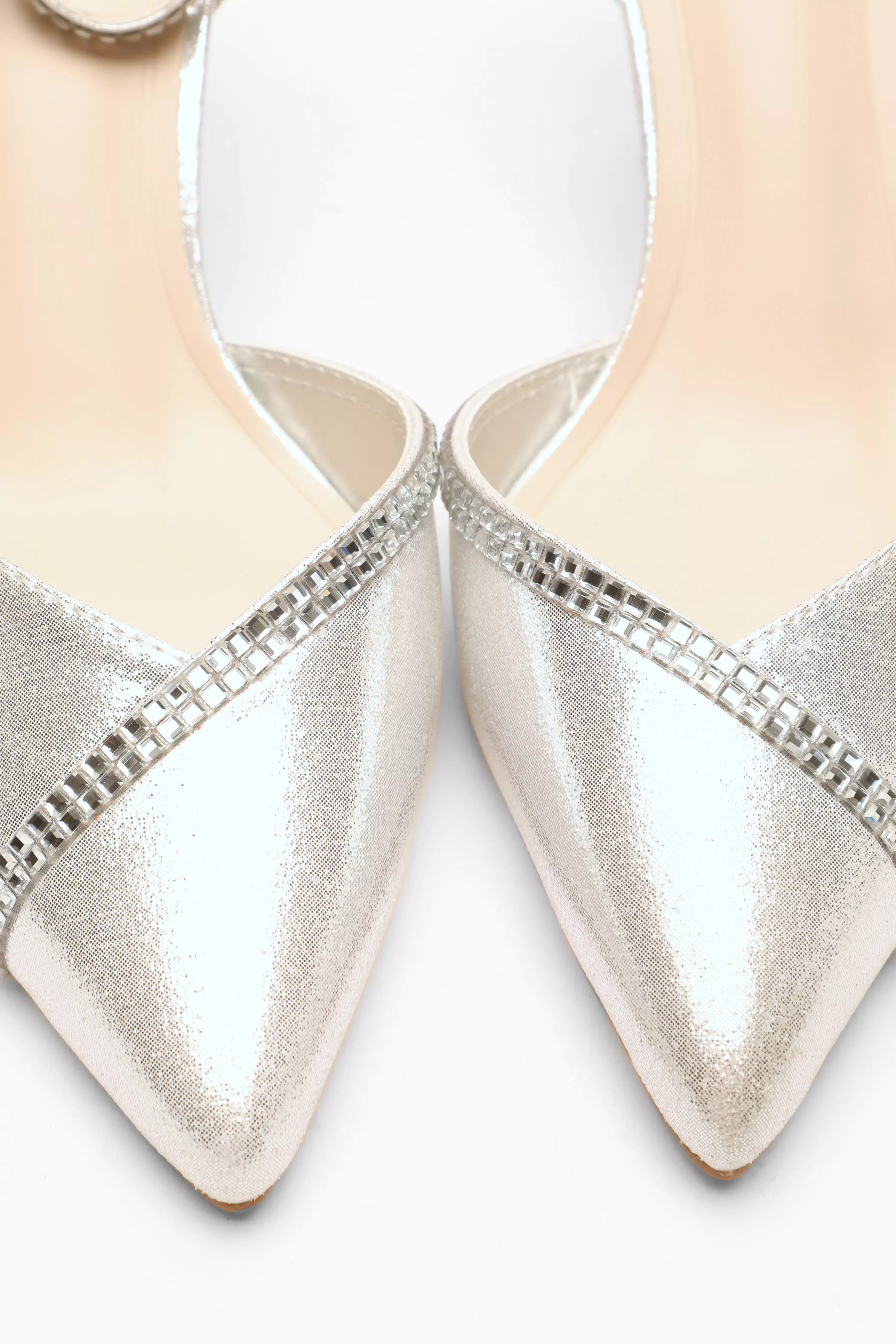 Silver Shimmer Diamante Trim Court Heels