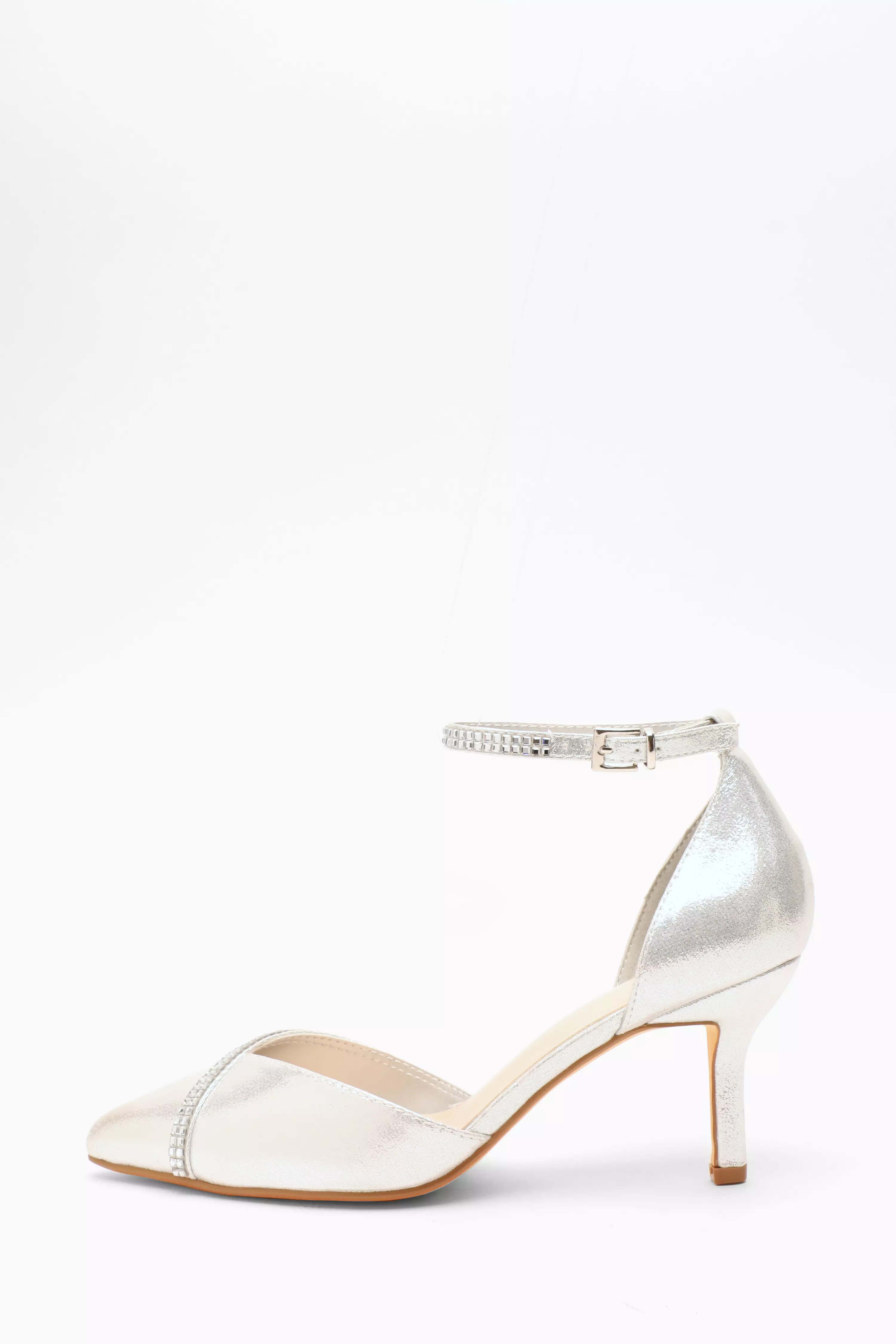 Silver Shimmer Diamante Trim Court Heels