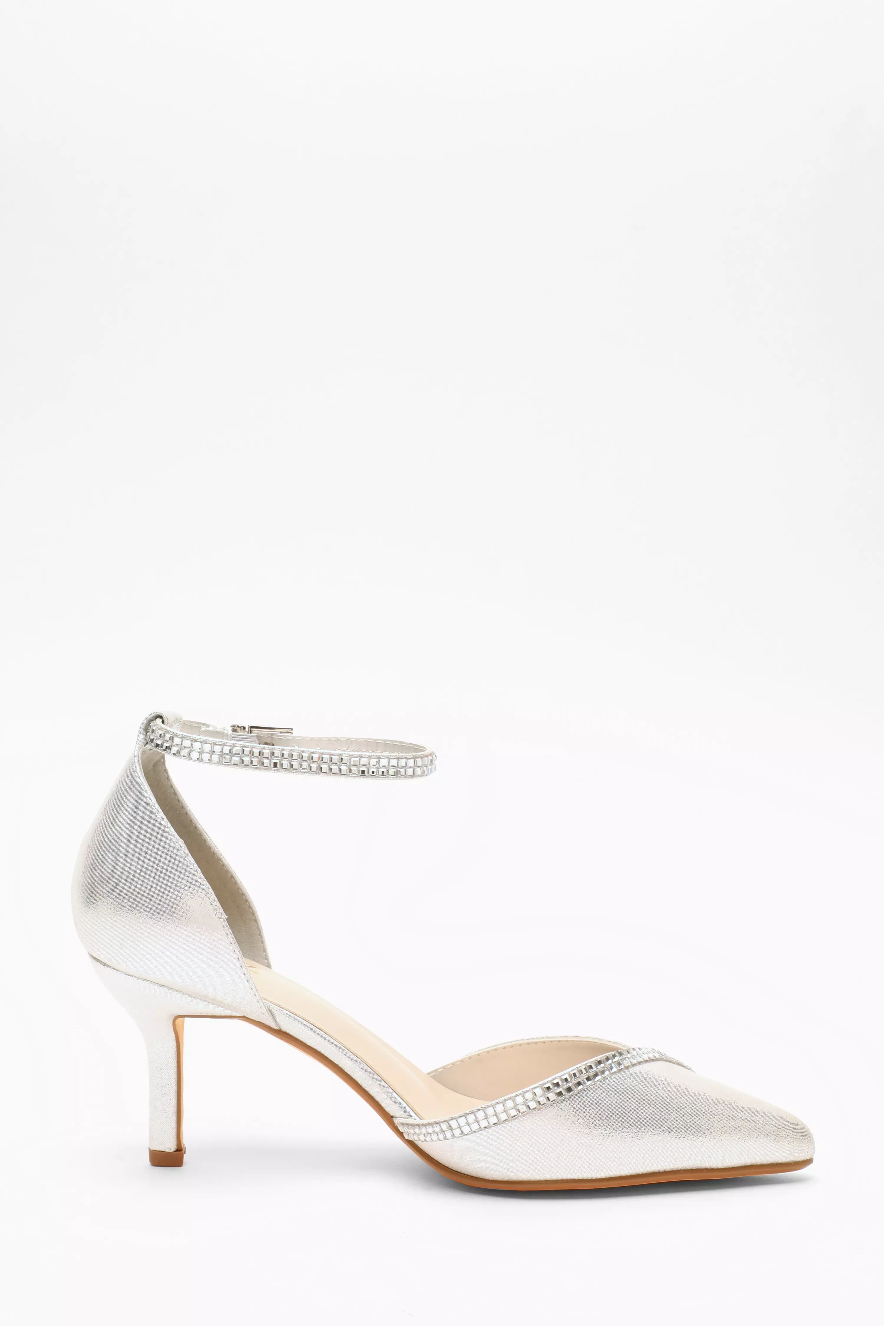 Silver Shimmer Diamante Trim Court Heels