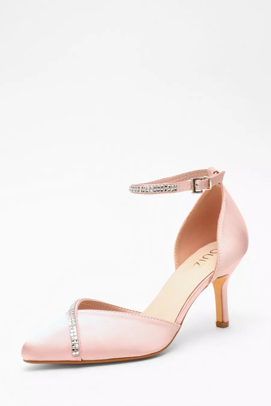 Pink Satin Diamante Trim Court Heels QUIZ Clothing