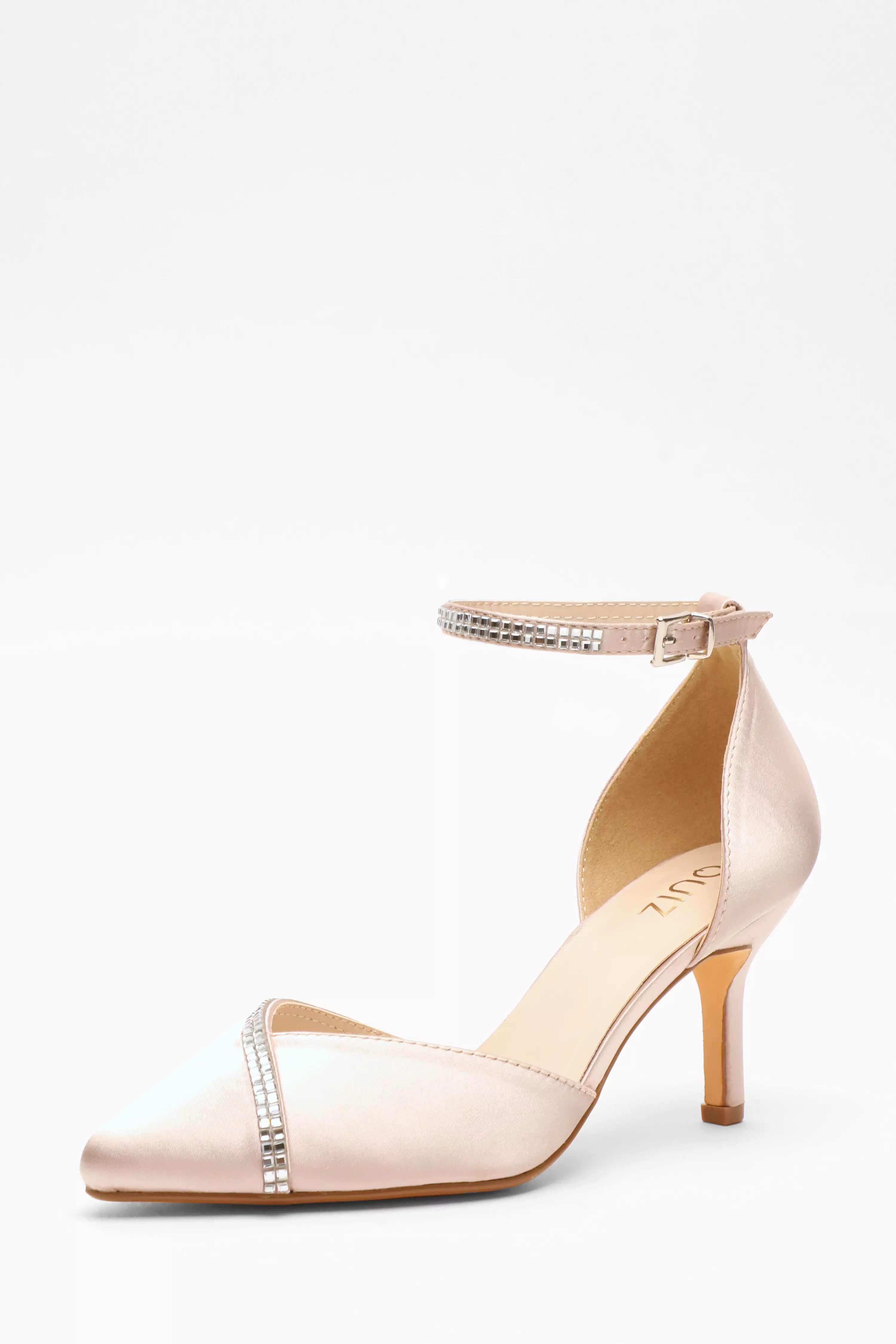 Champagne Satin Diamante Trim Court Heels