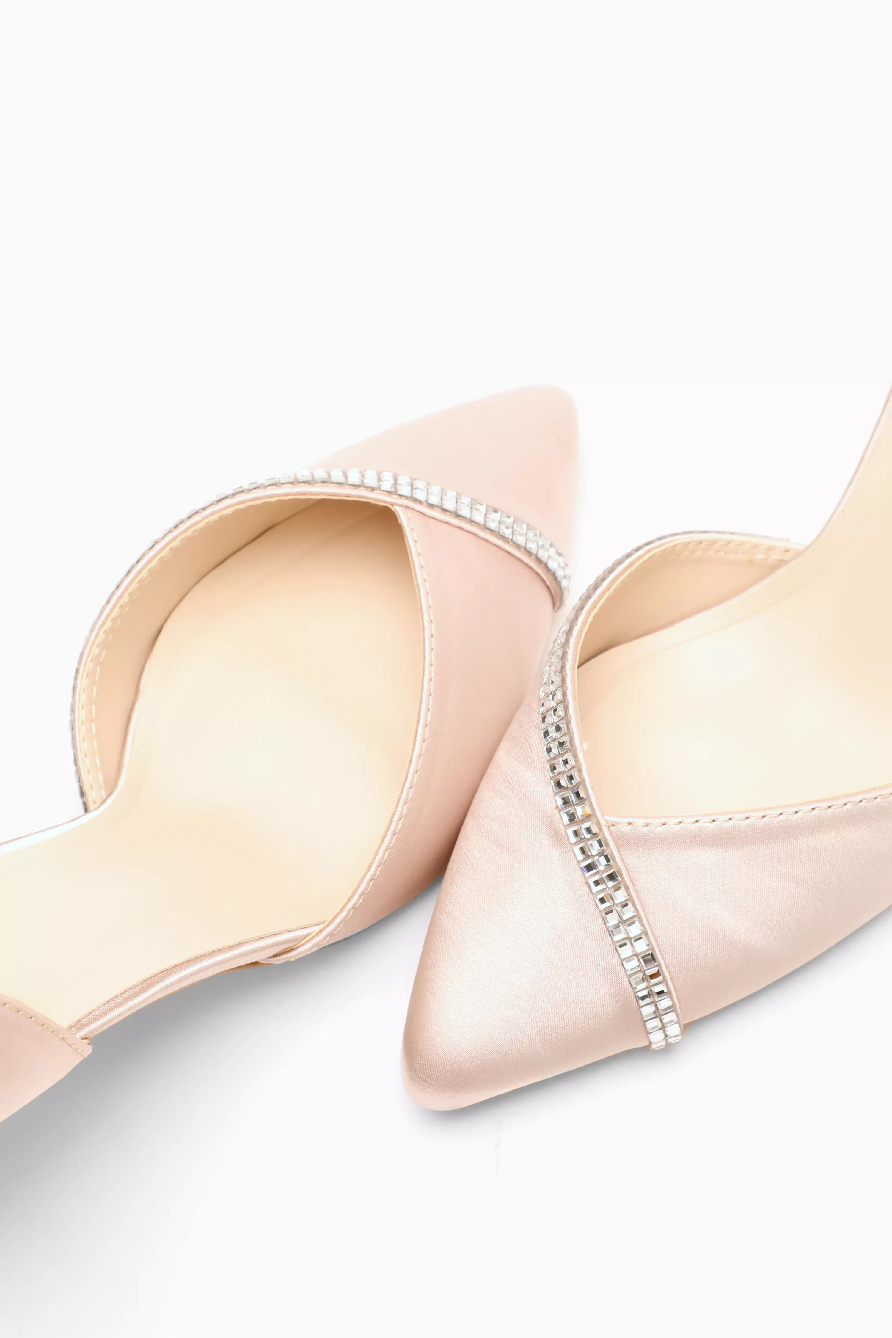 Champagne Satin Diamante Trim Court Heels