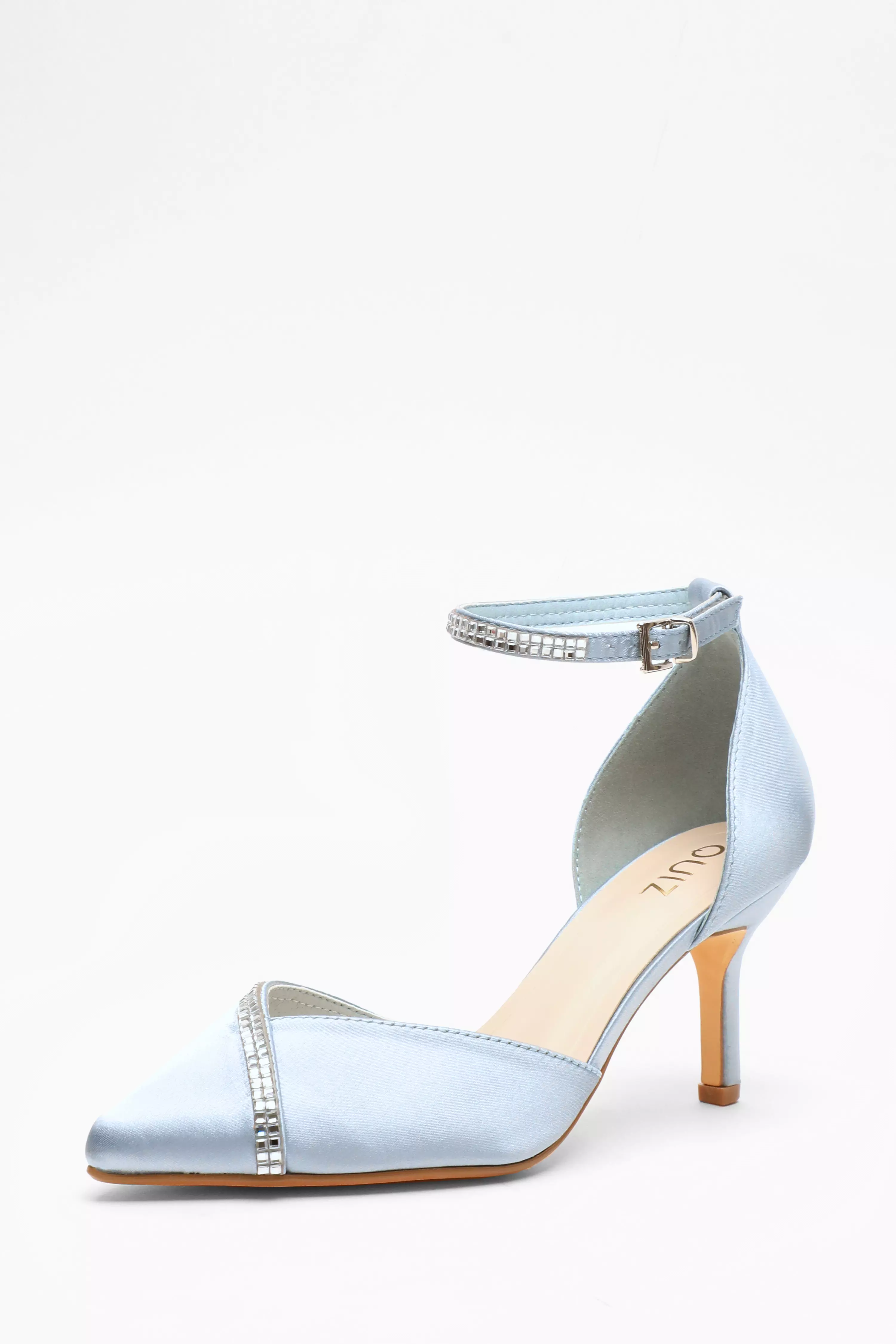 Blue Satin Diamante Trim Court Heels