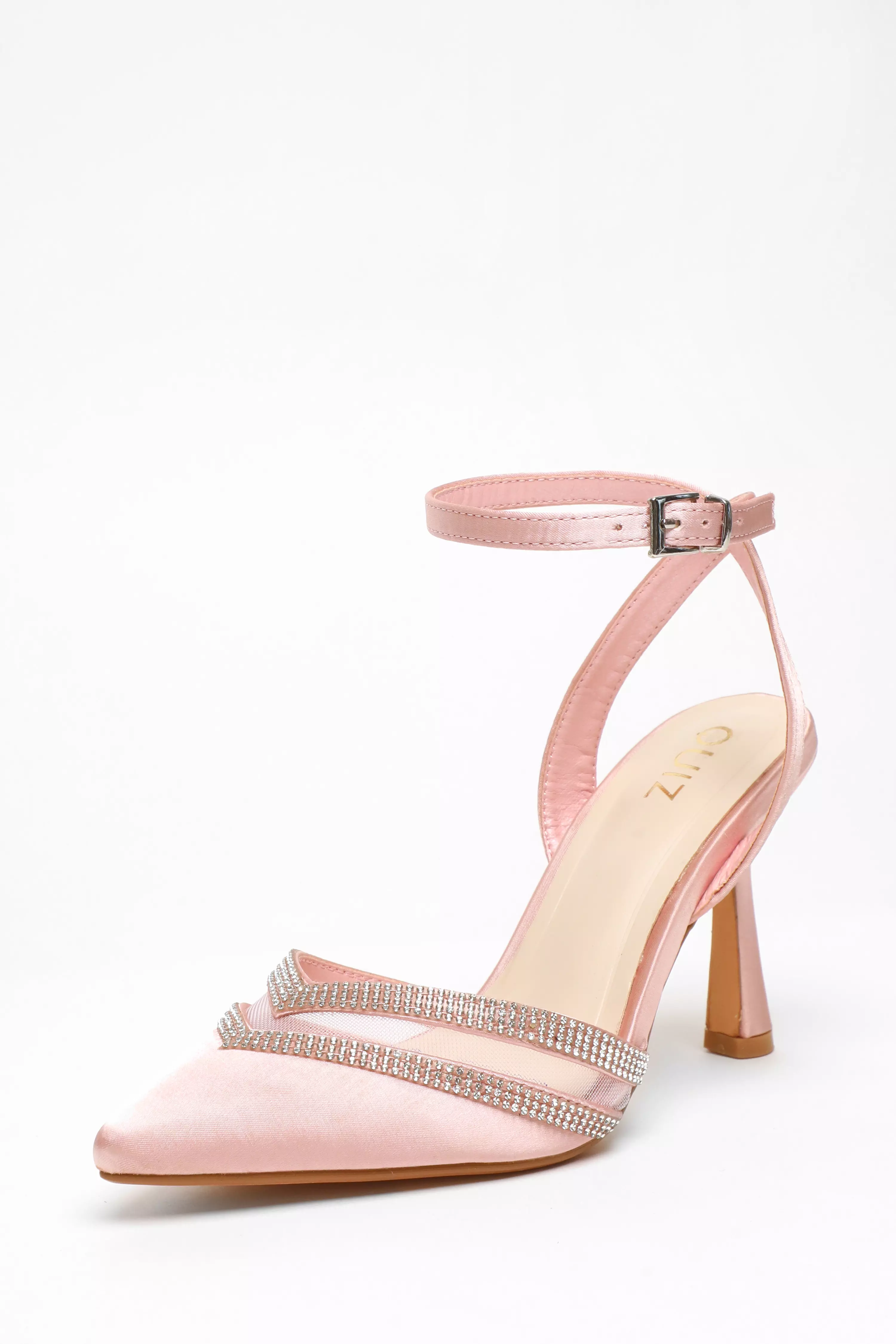 Pink Diamante Mesh Court Heels