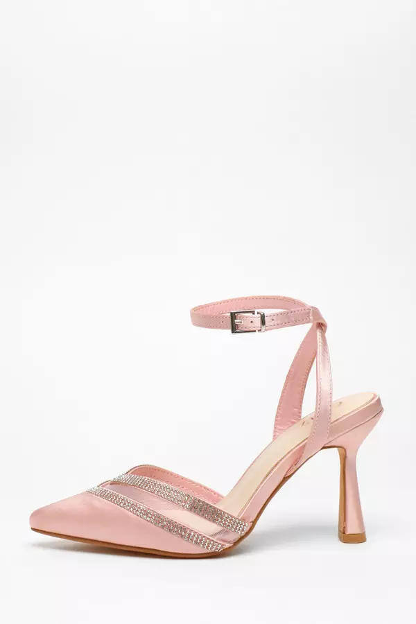 Pink Diamante Mesh Court Heels