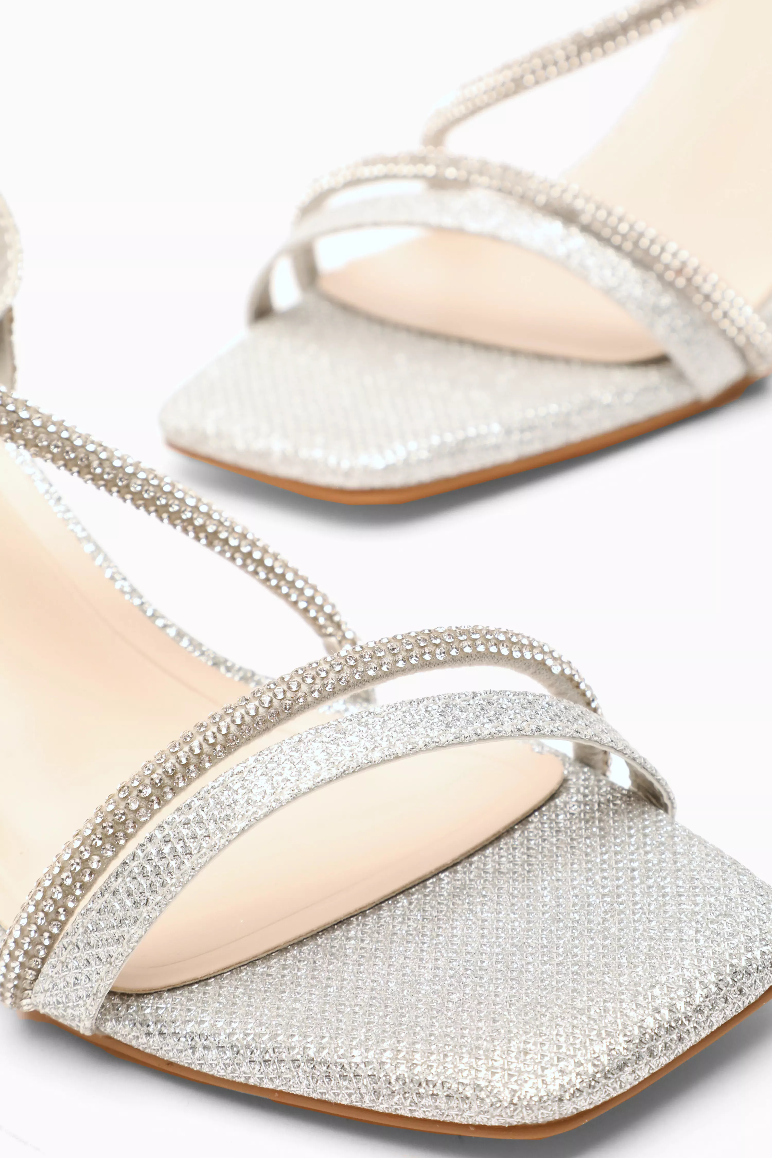 Silver Diamante Block Heeled Sandals