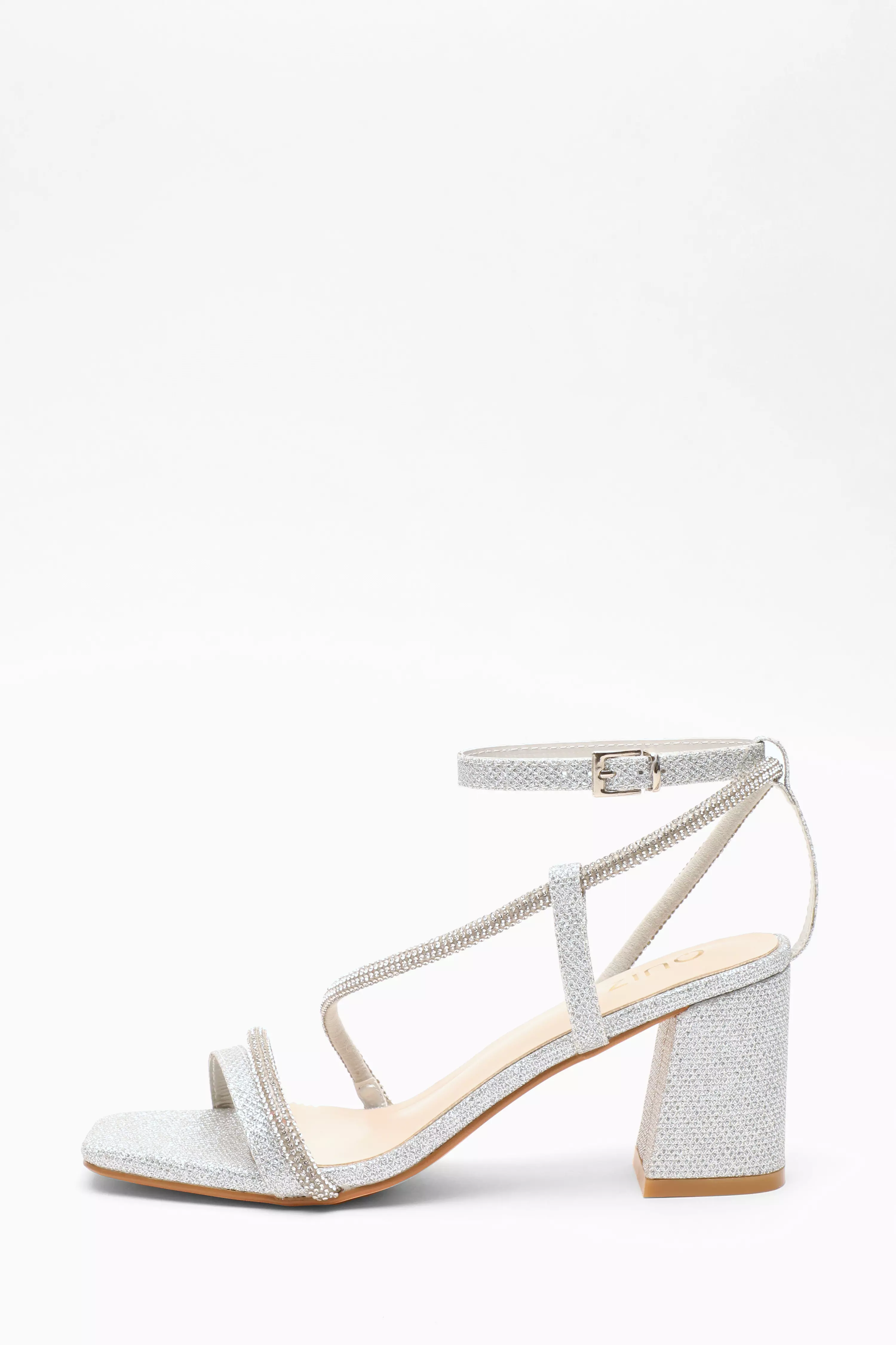 Silver Diamante Block Heeled Sandals