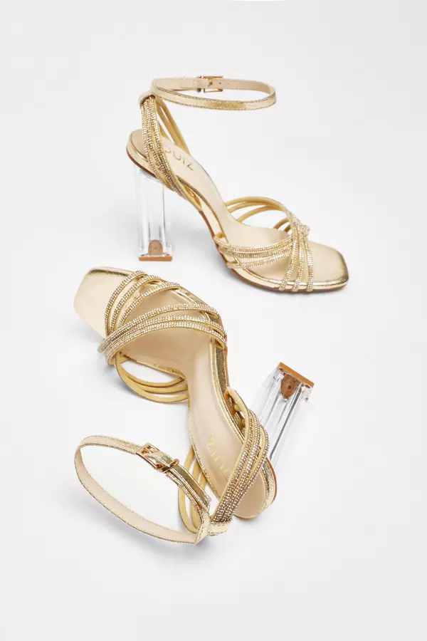 Gold Diamante Strap Heeled Sandals