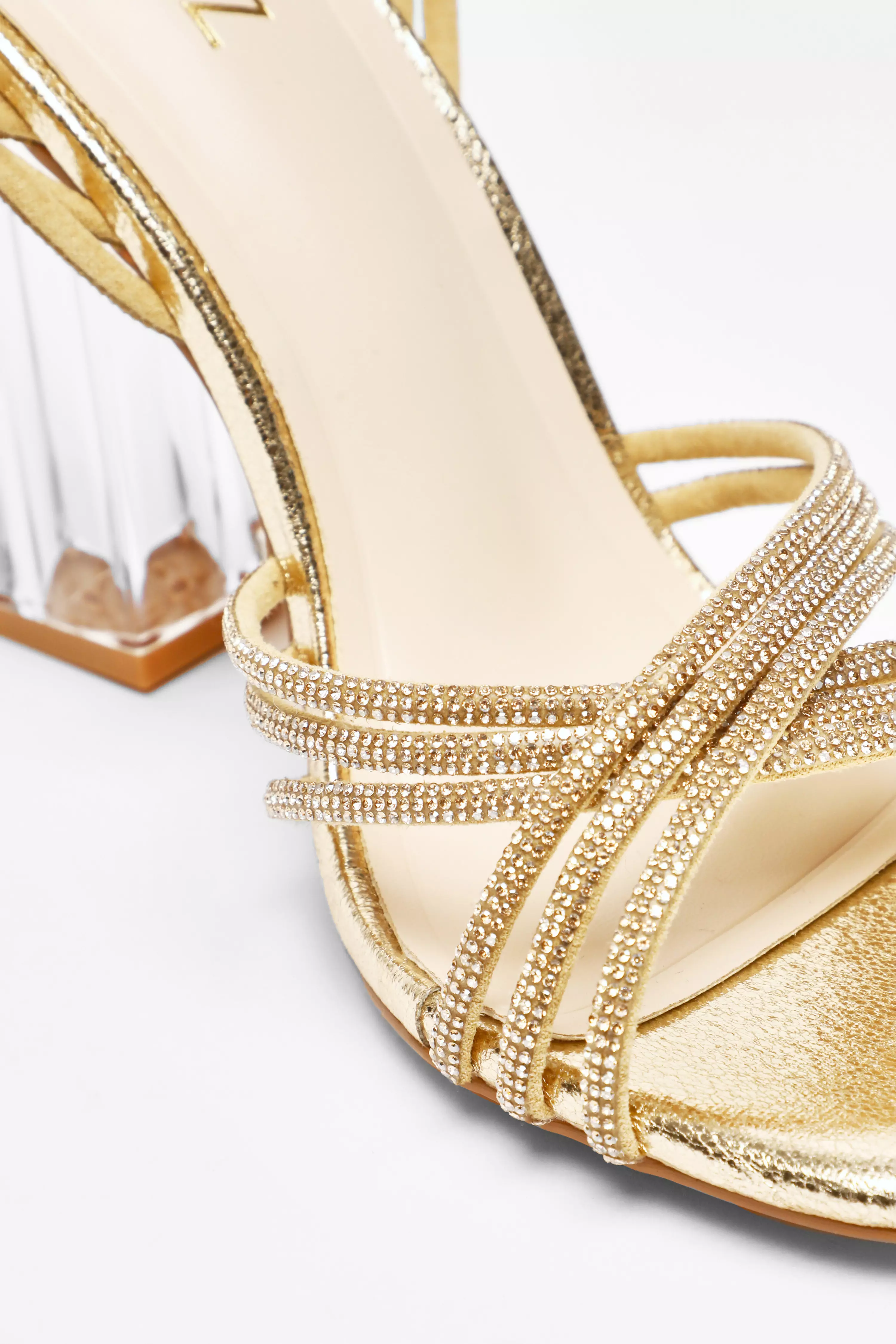 Gold Diamante Strap Heeled Sandals