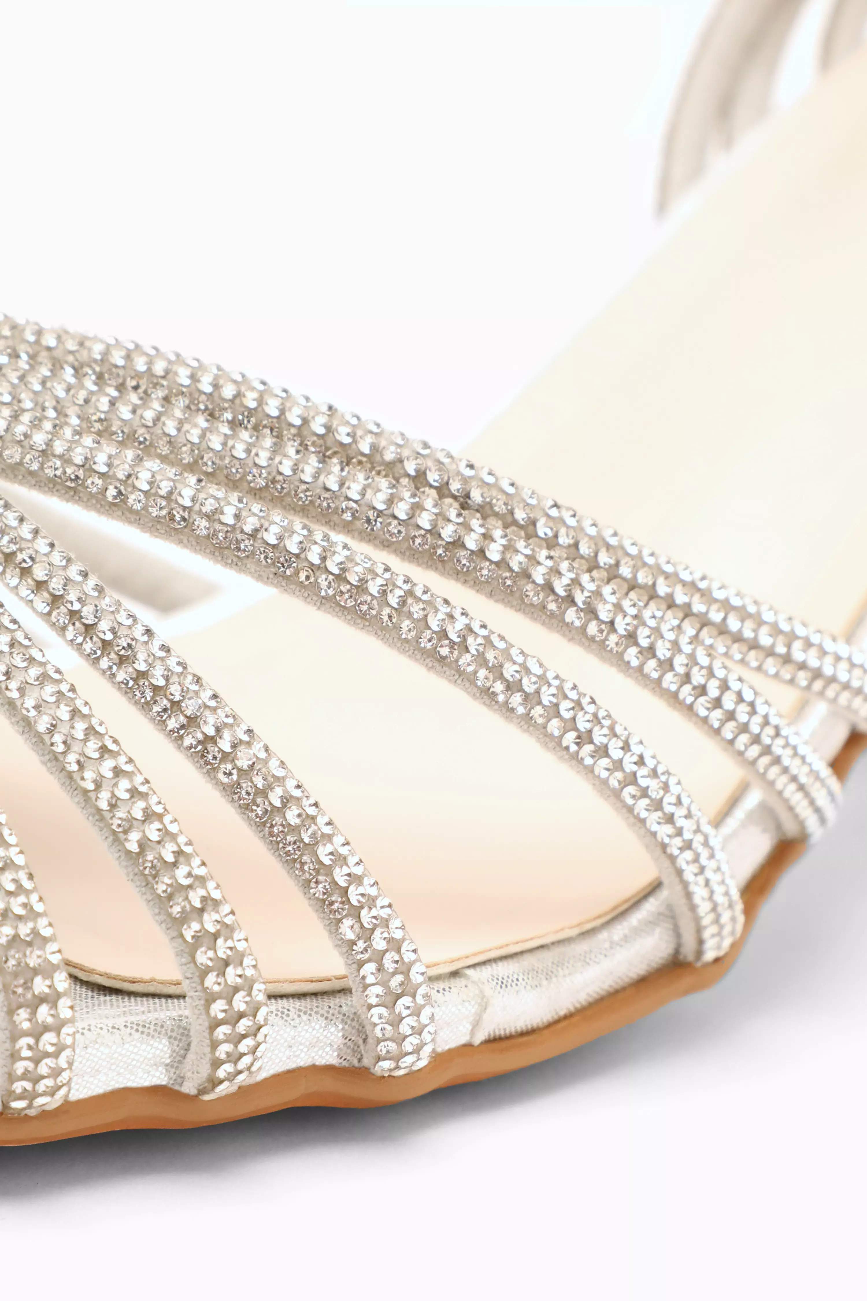 Silver Diamante Strap Low Heeled Sandals