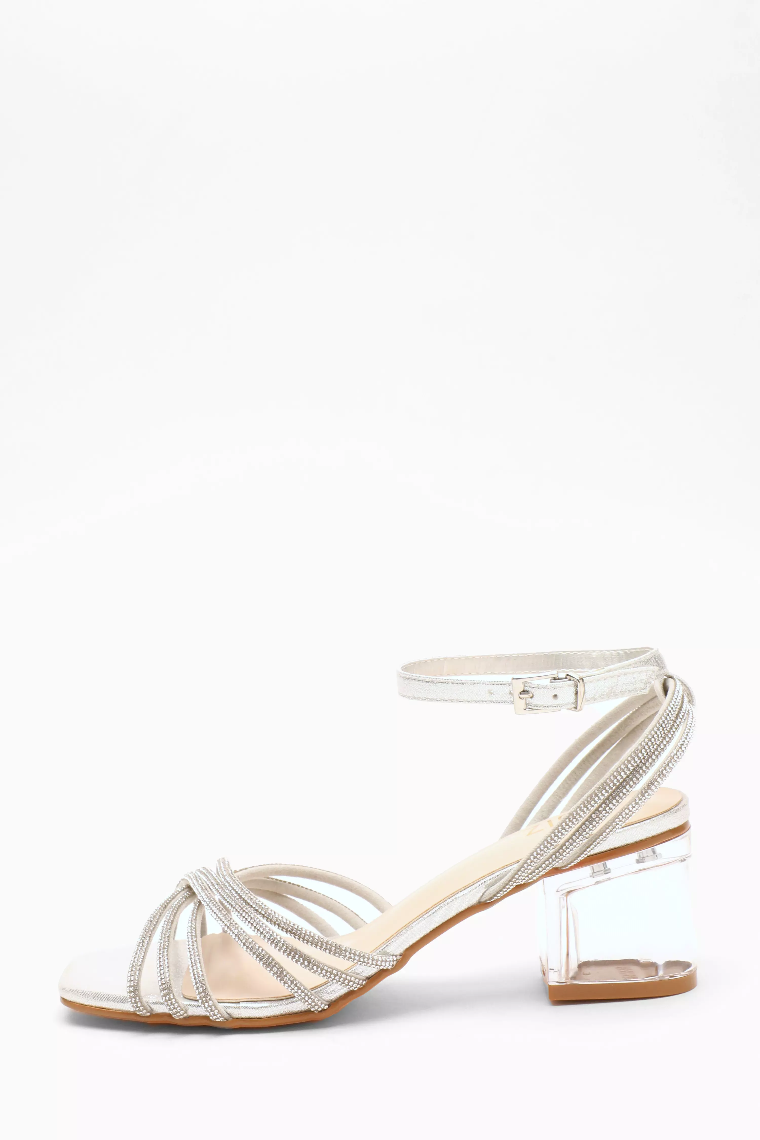 Silver Diamante Strap Low Heeled Sandals