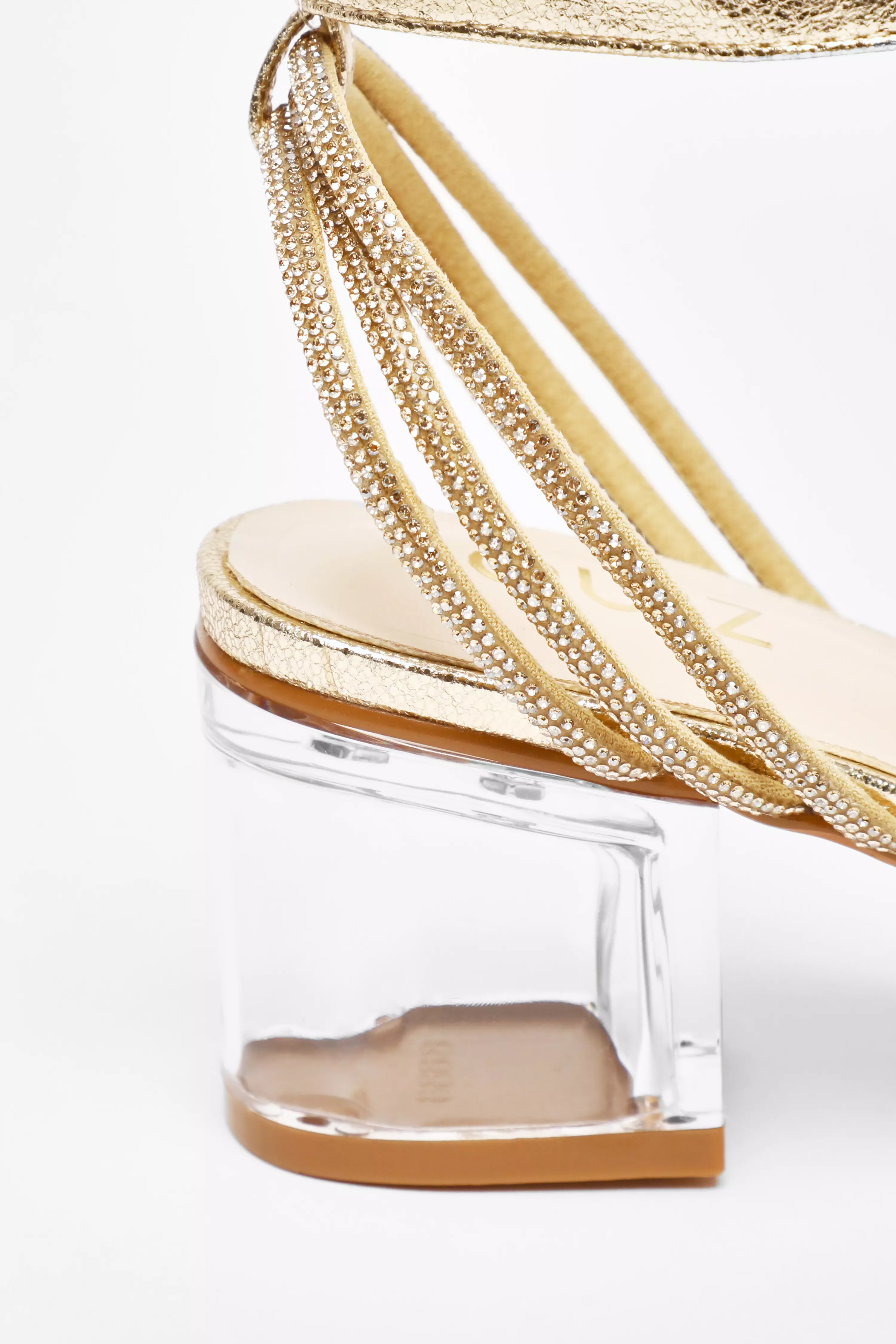 Gold Diamante Strap Low Heeled Sandals