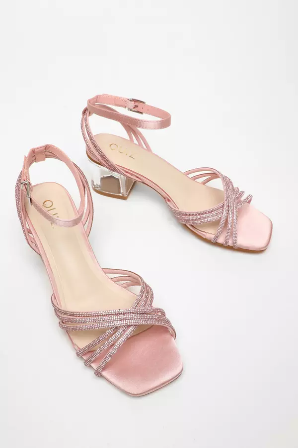 Pink Diamante Strap Low Heeled Sandals