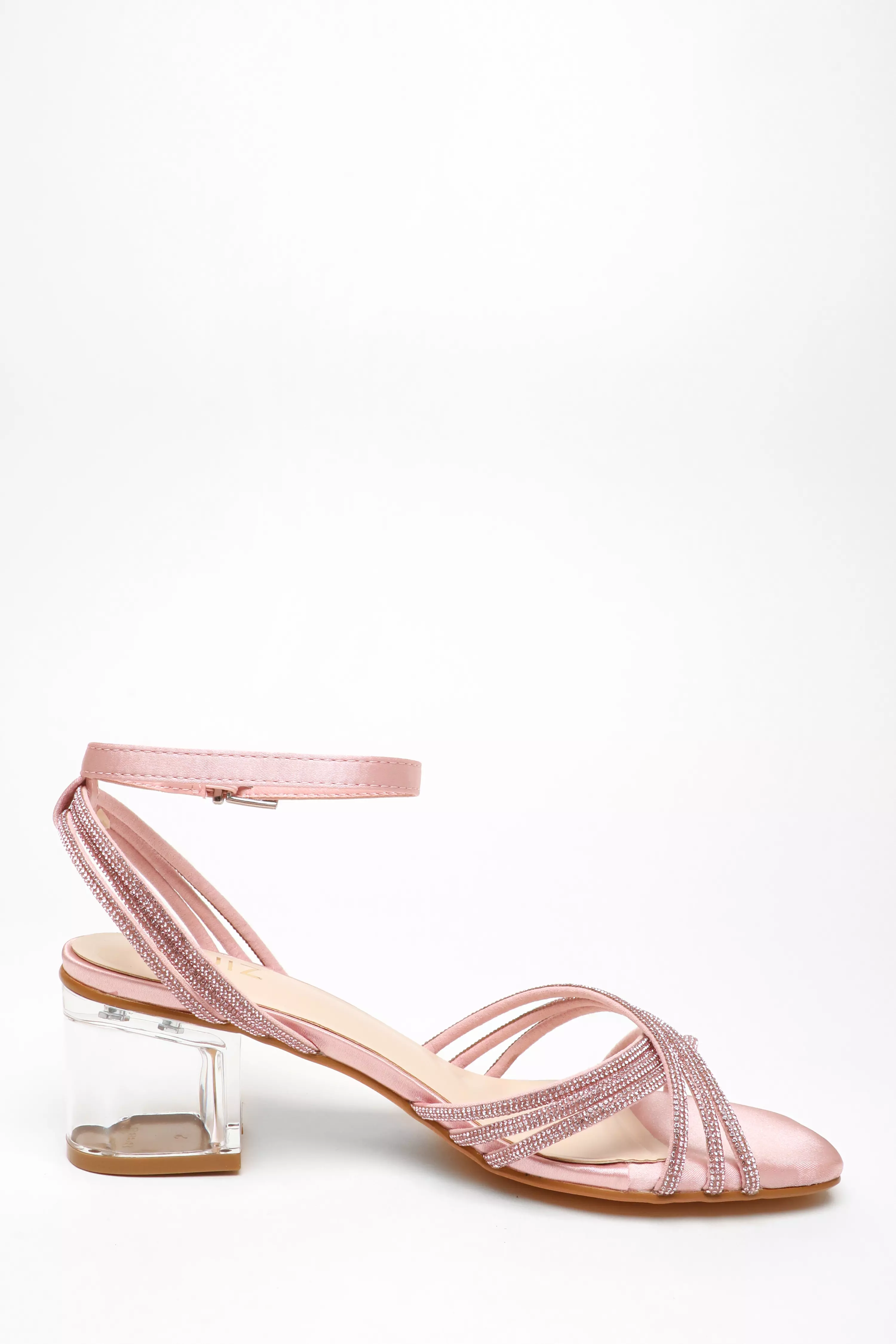 Pink Diamante Strap Low Heeled Sandals