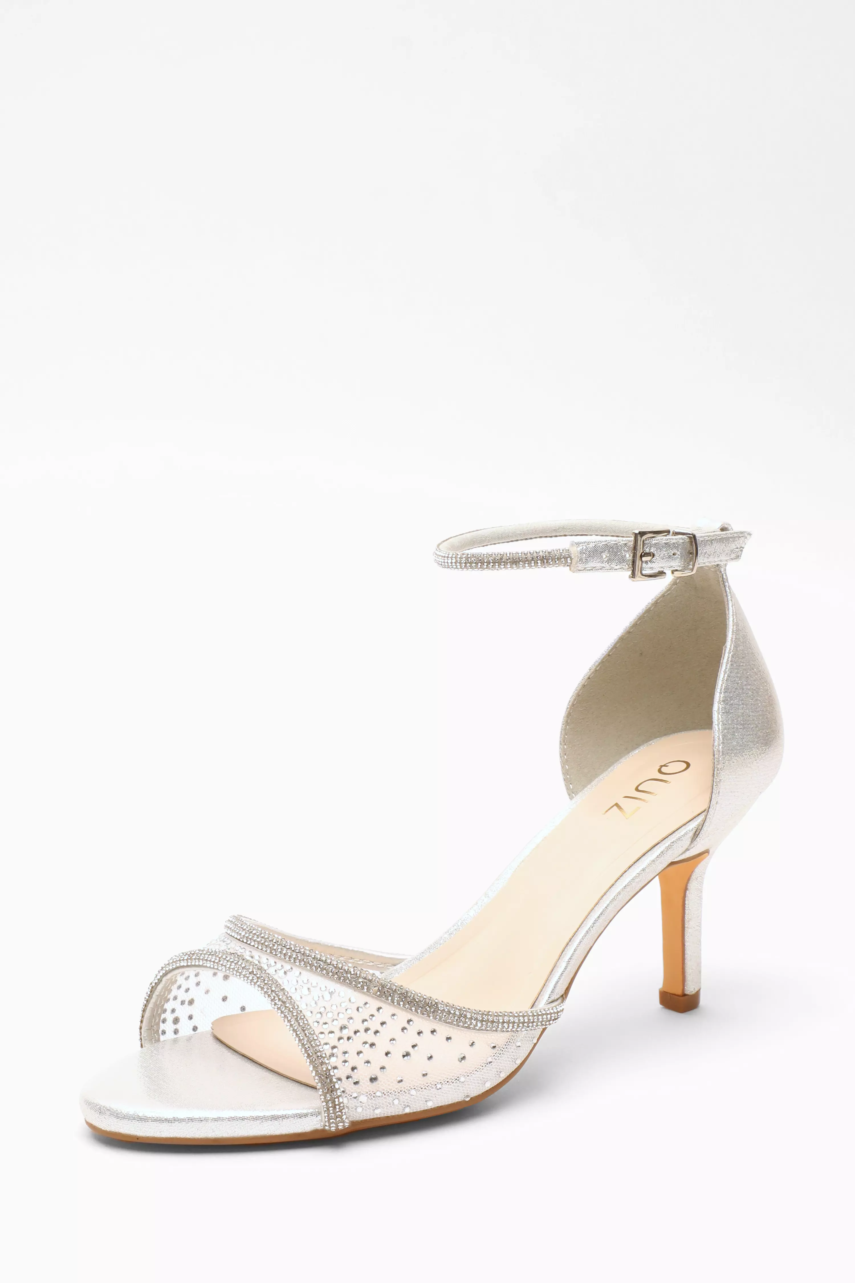 Silver shimmer diamante low best sale heel sandals