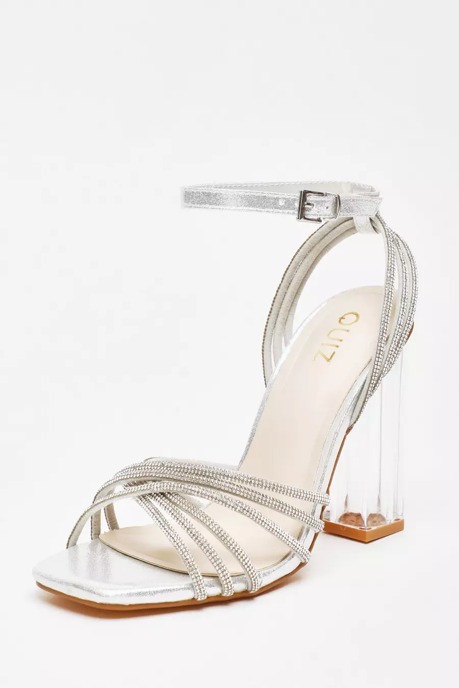 Silver Diamante Strap Heeled Sandals QUIZ Clothing