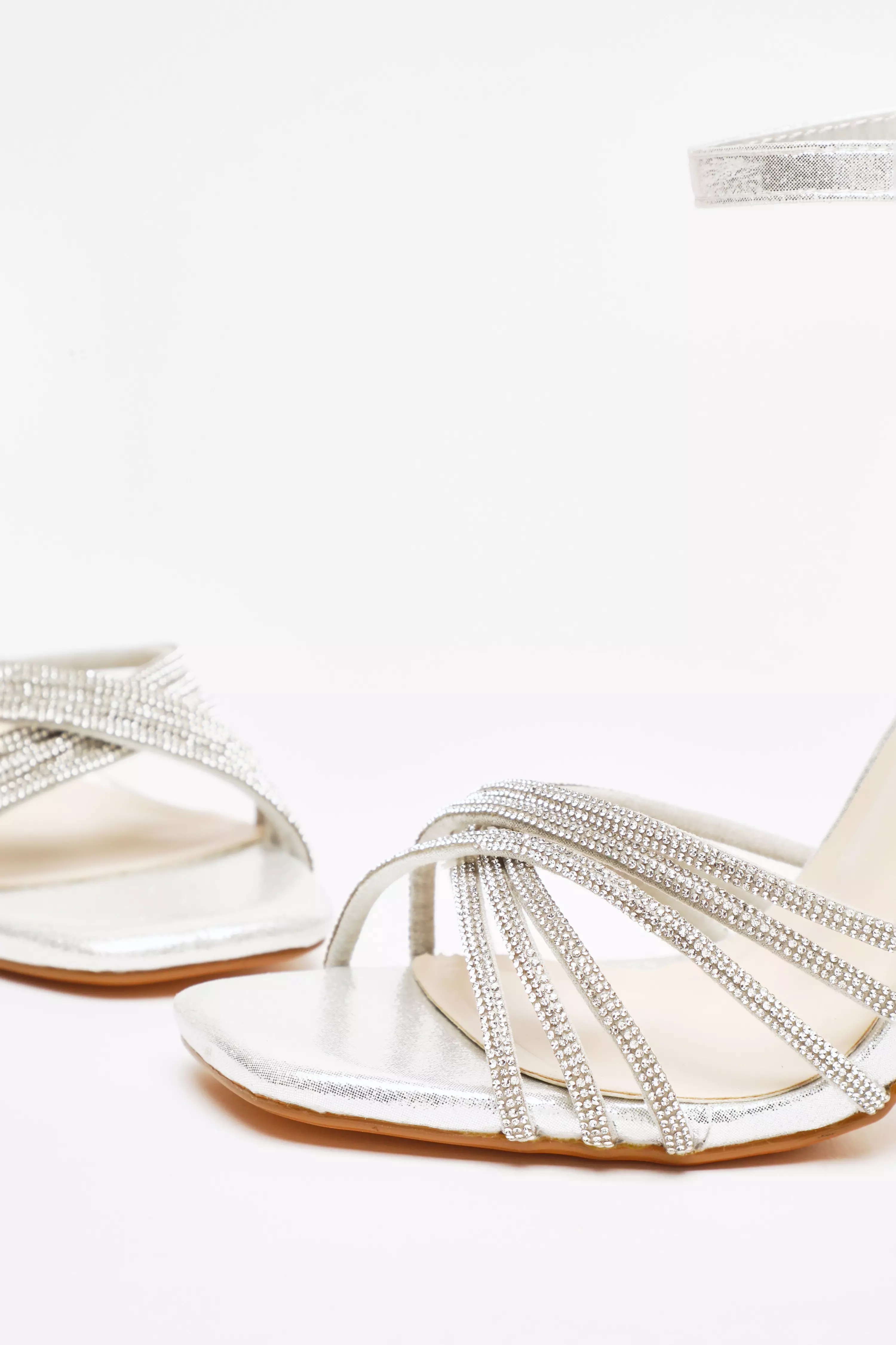 Silver Diamante Strap Heeled Sandals