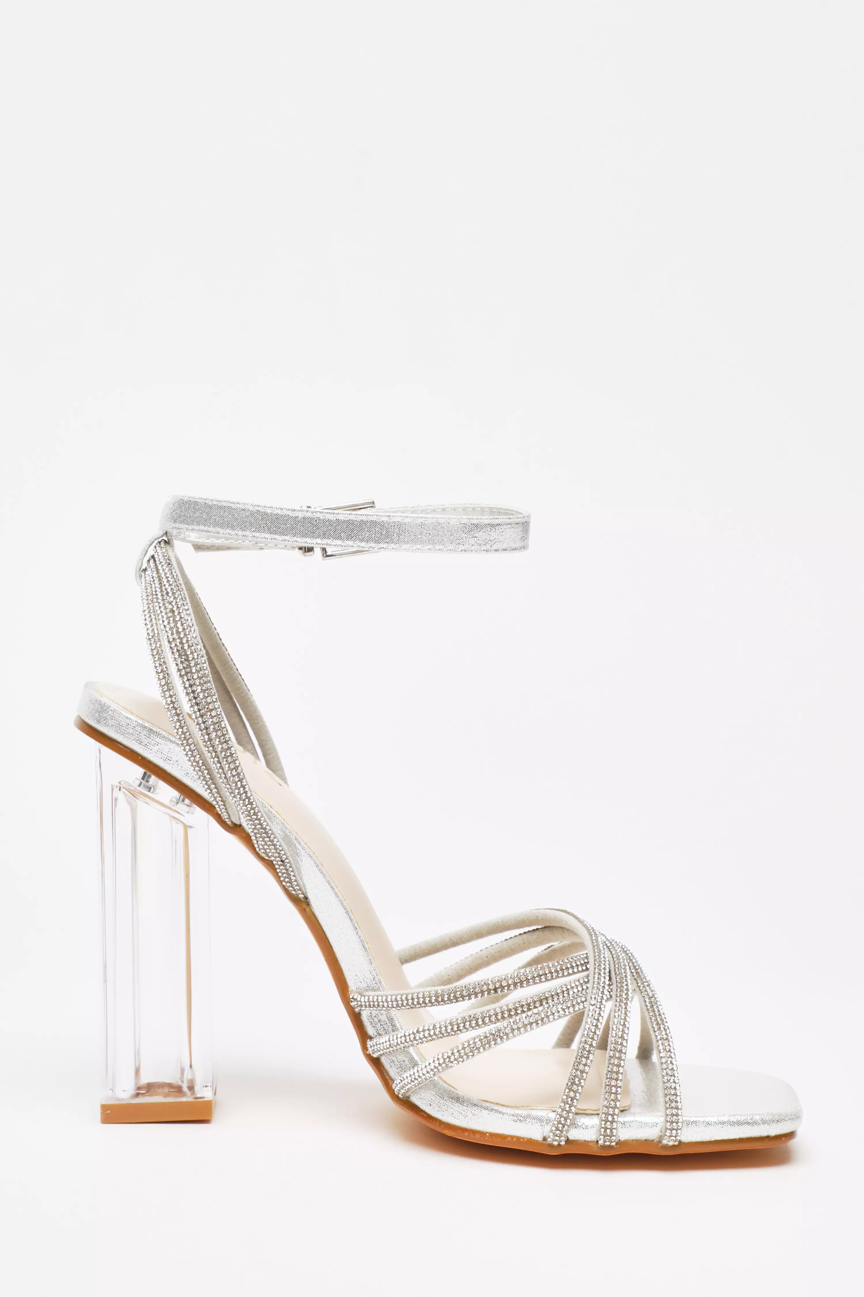 Silver Diamante Strap Heeled Sandals