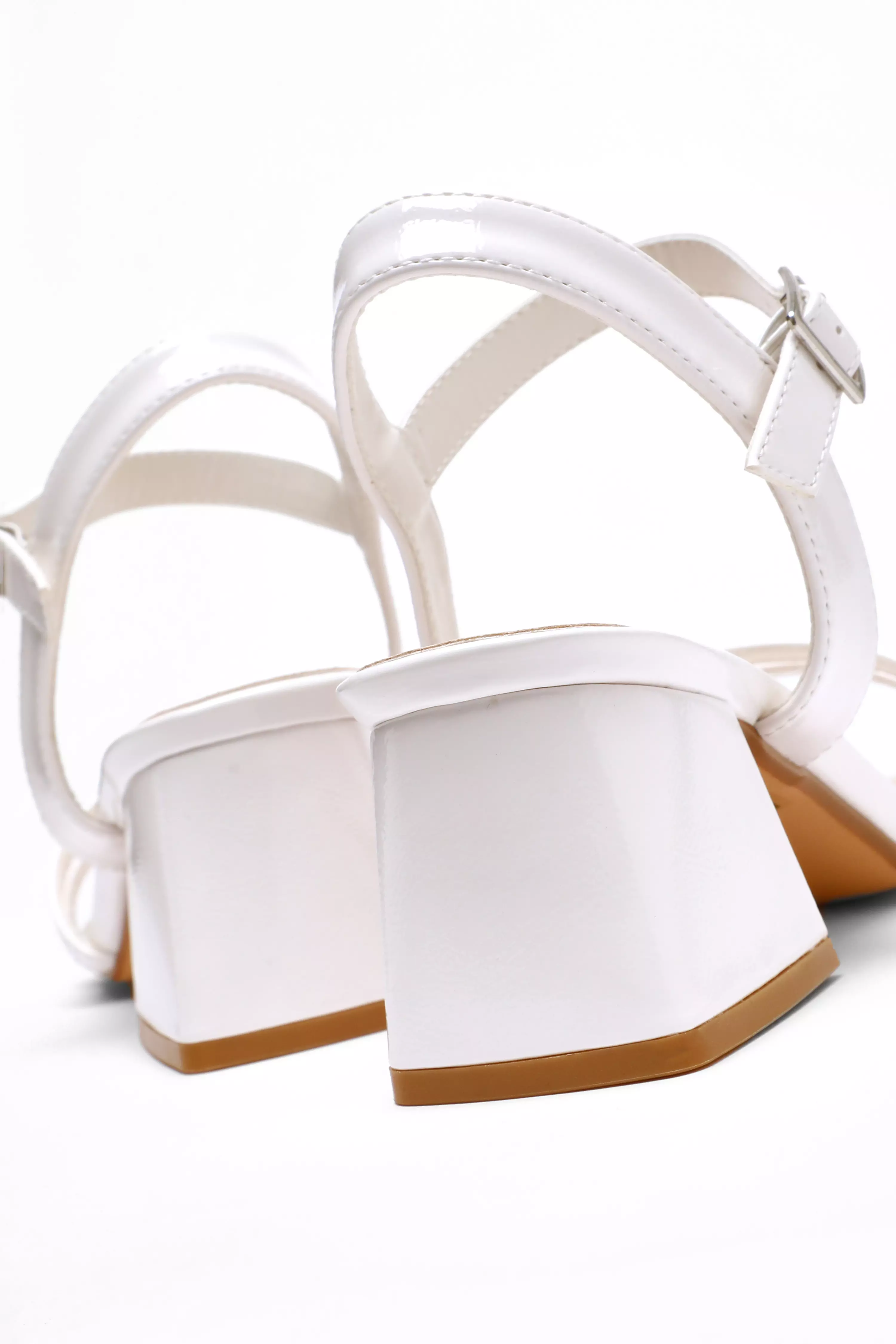 White Faux Leather Block Heel Sandal