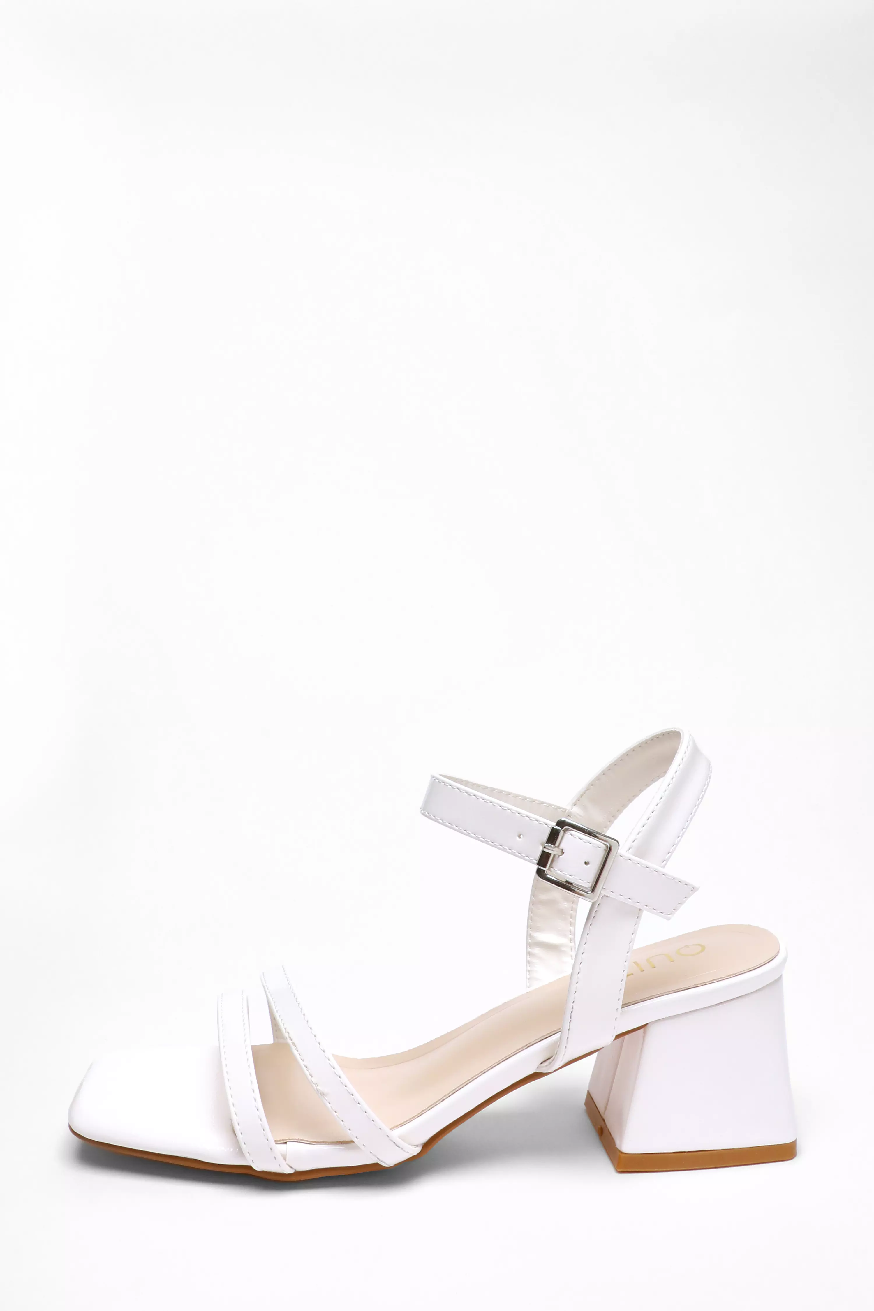 White Faux Leather Block Heel Sandal