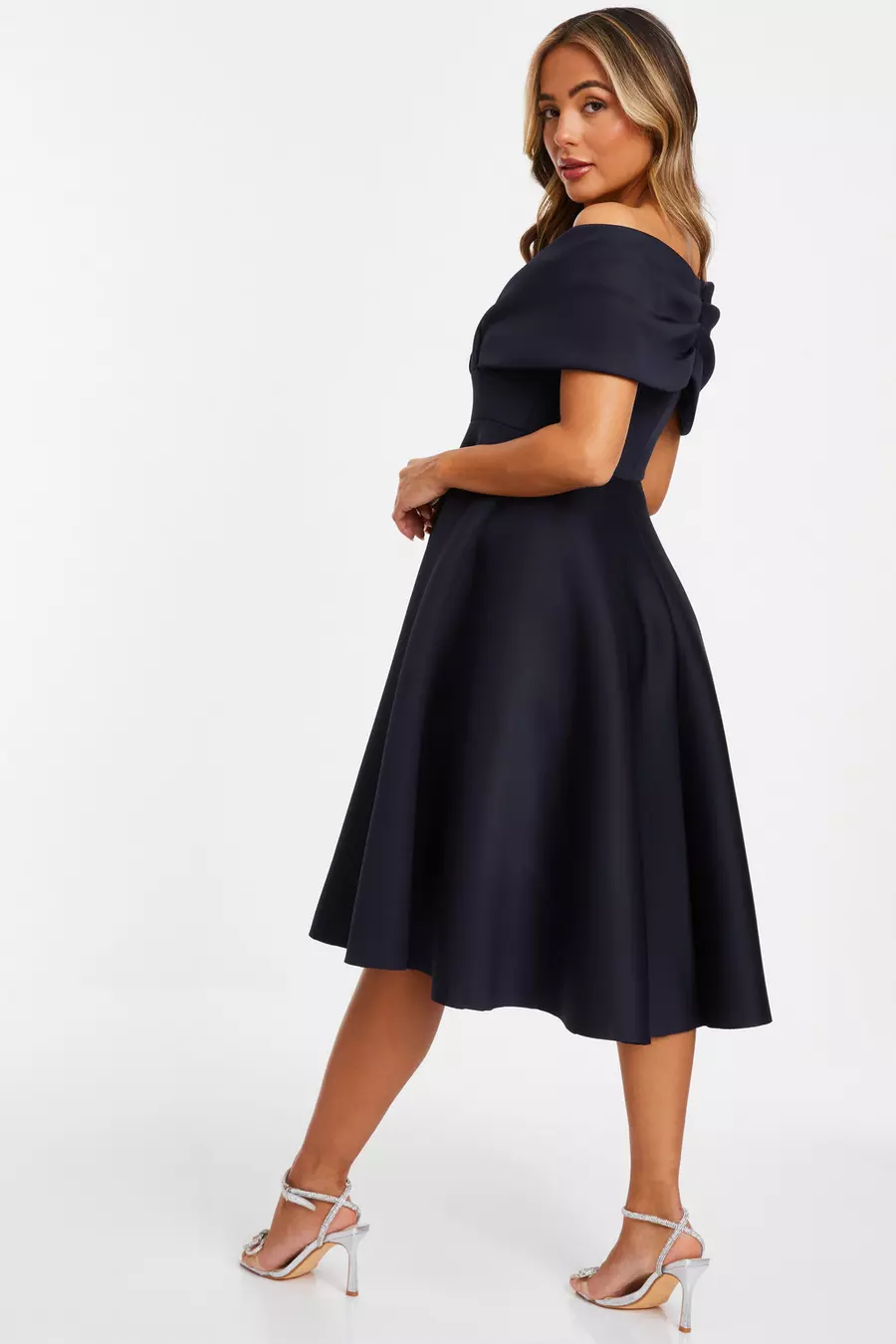 Petite Navy Bardot Skater Midi Dress QUIZ Clothing