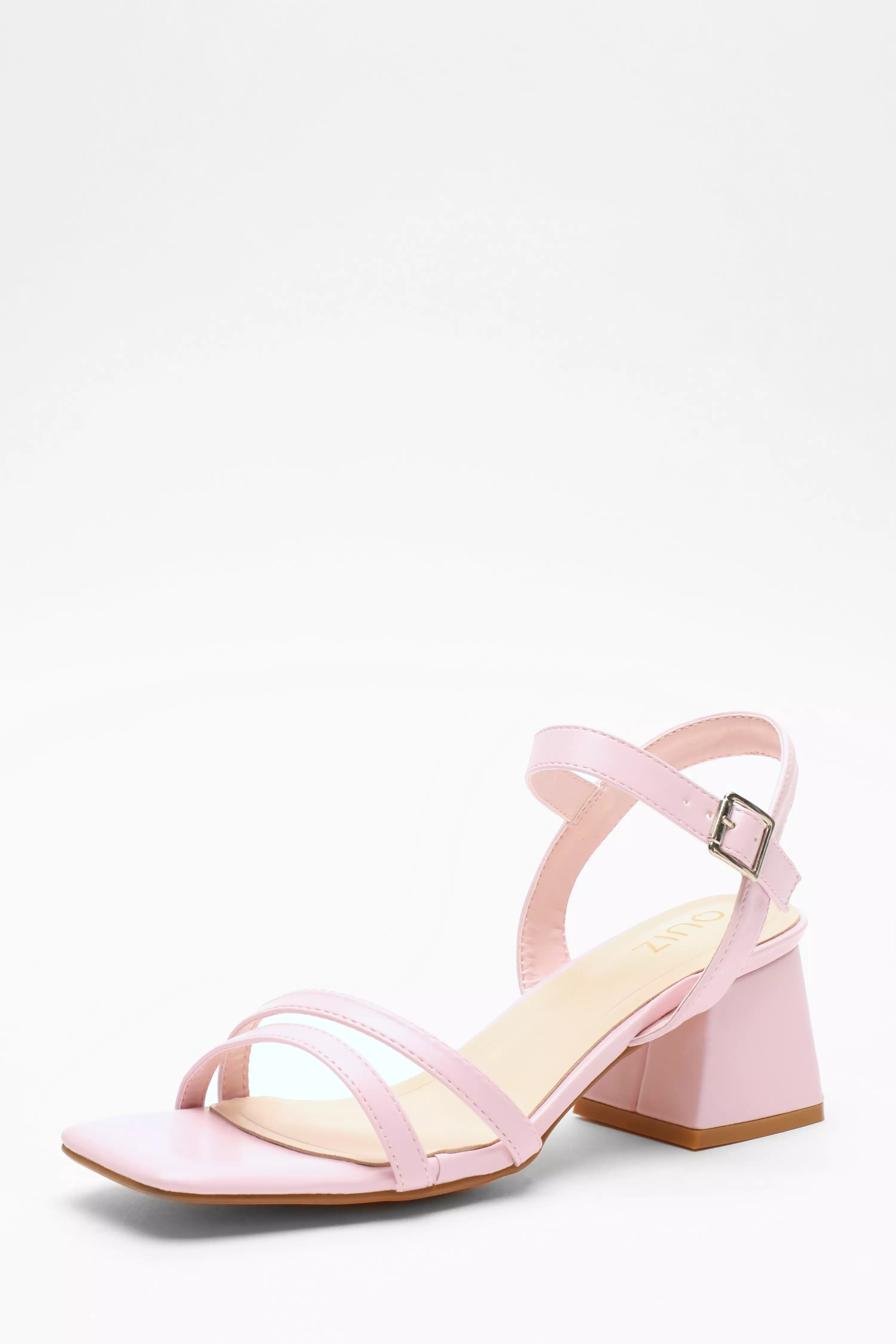 Pink Faux Leather Block Heel Sandal