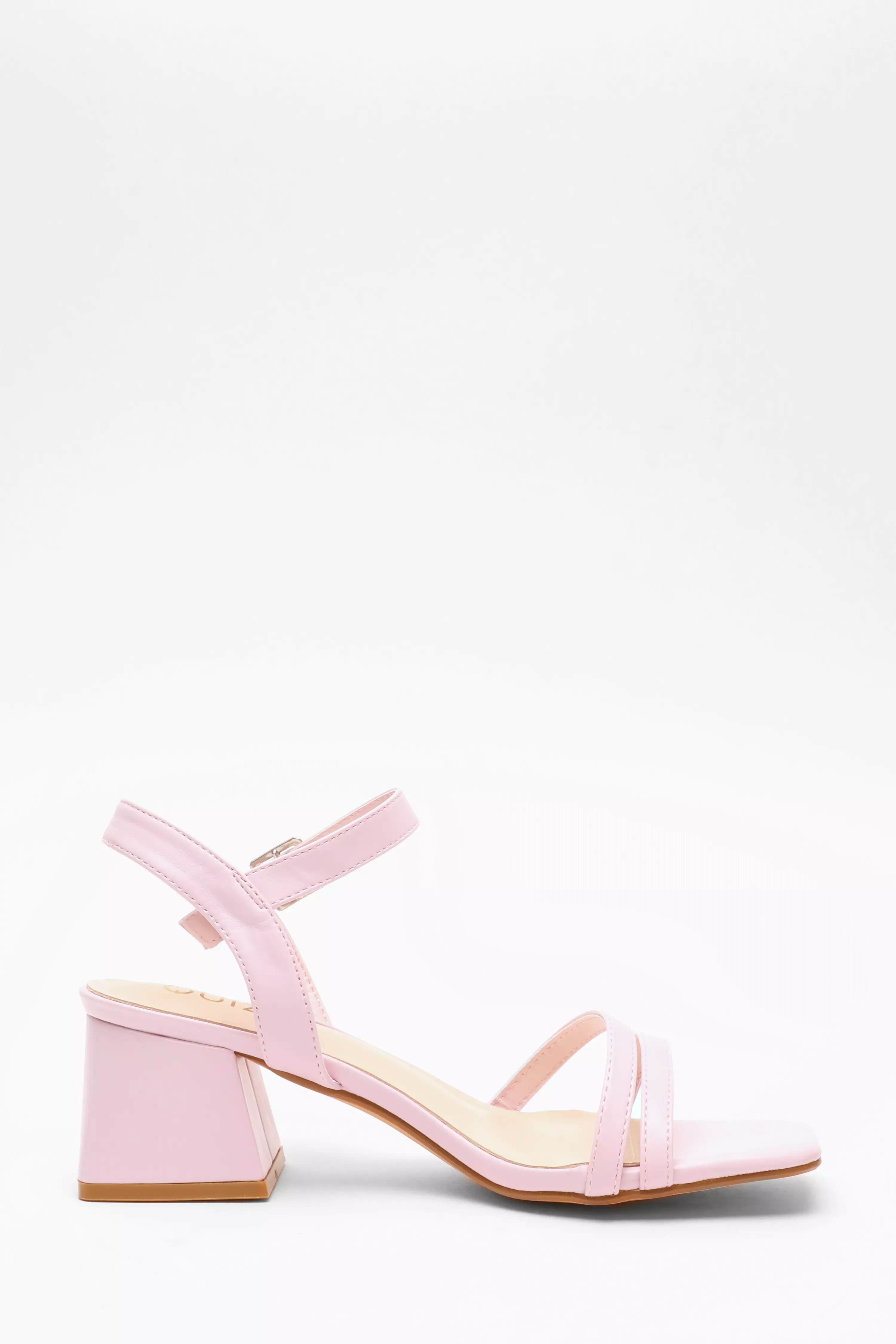 Pink Faux Leather Block Heel Sandal