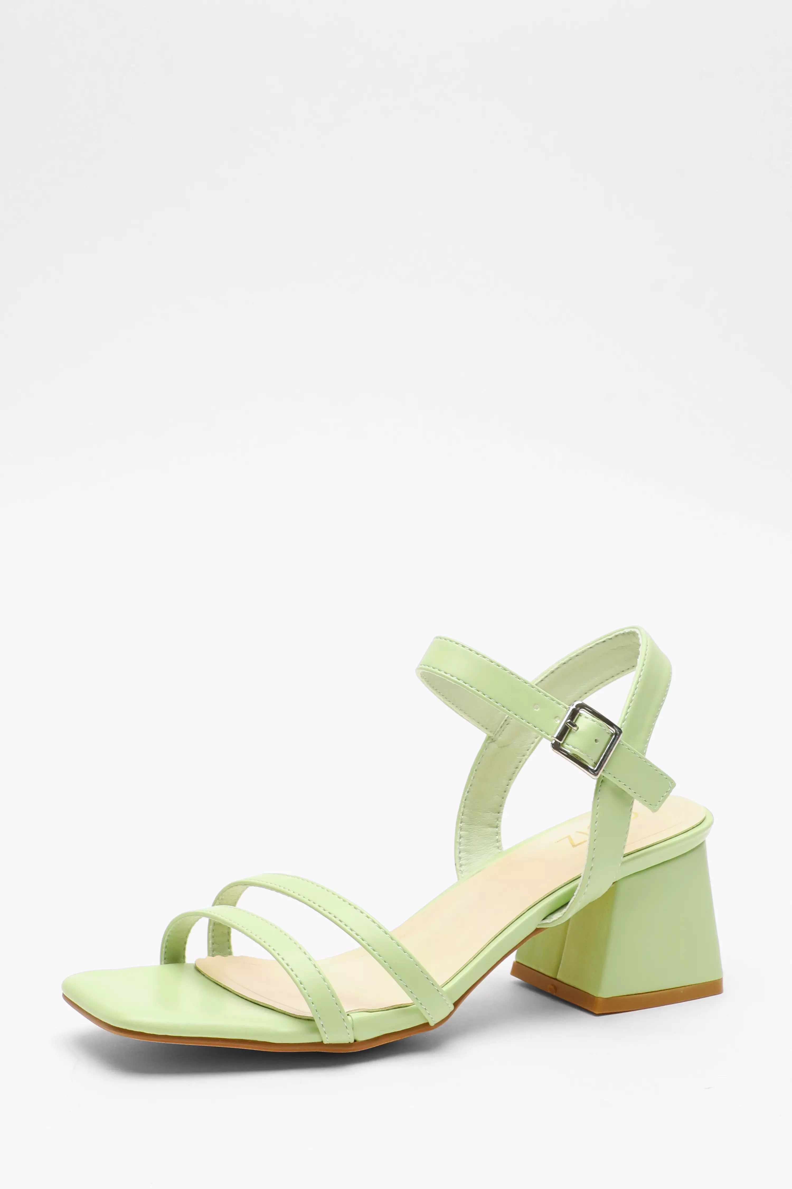 Green Faux Leather Block Heel Sandal