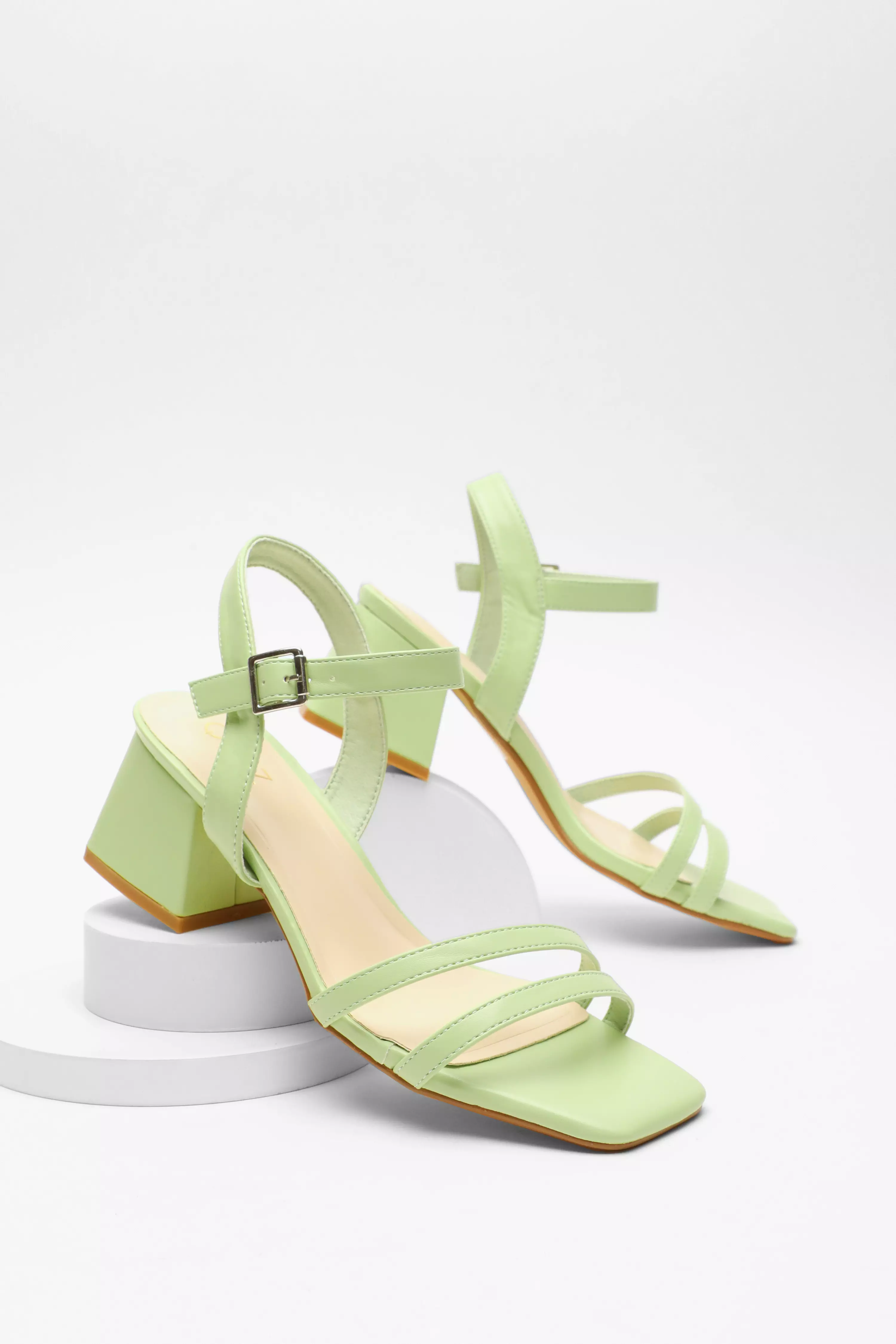 Green Faux Leather Block Heel Sandal