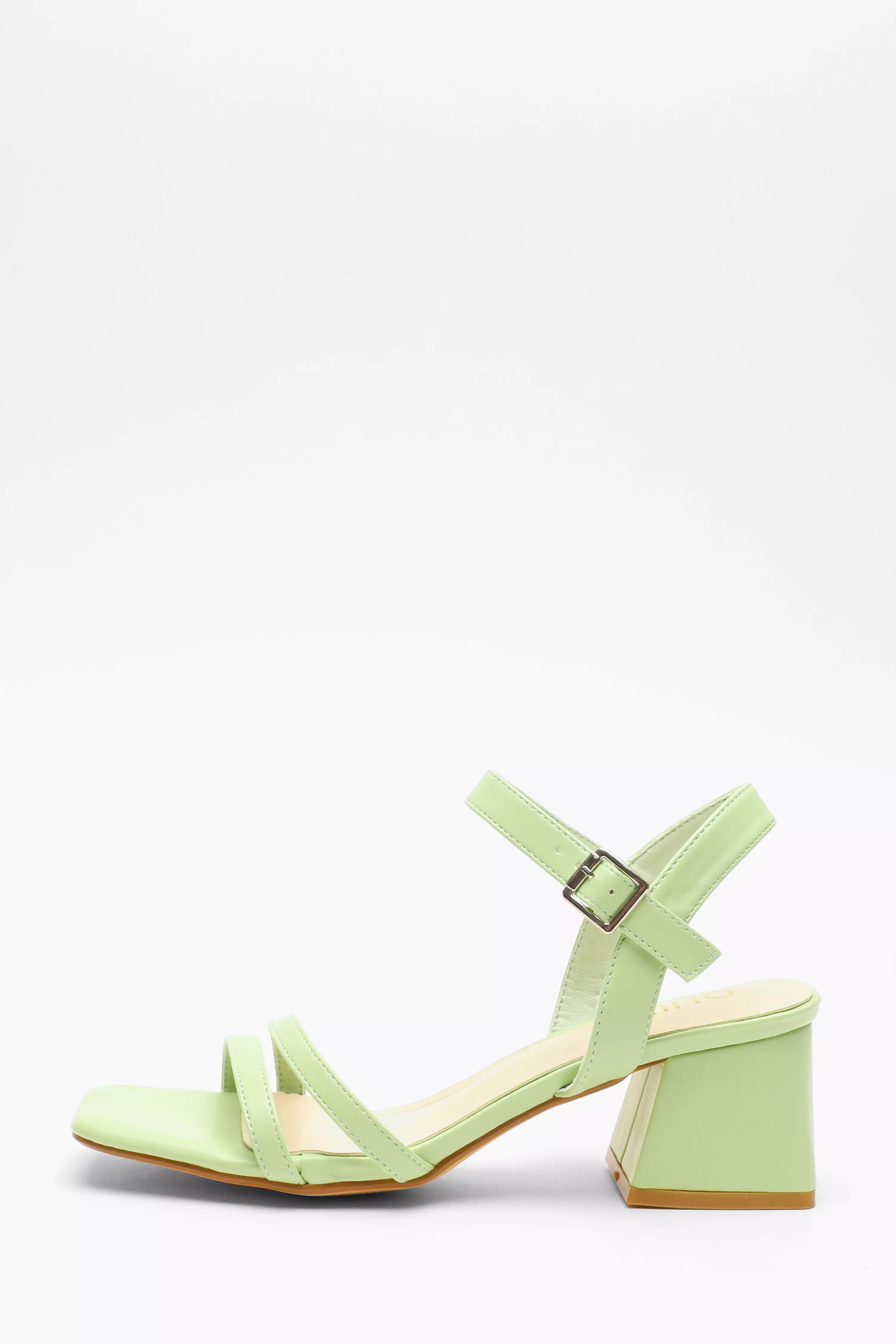 Green Faux Leather Block Heel Sandal