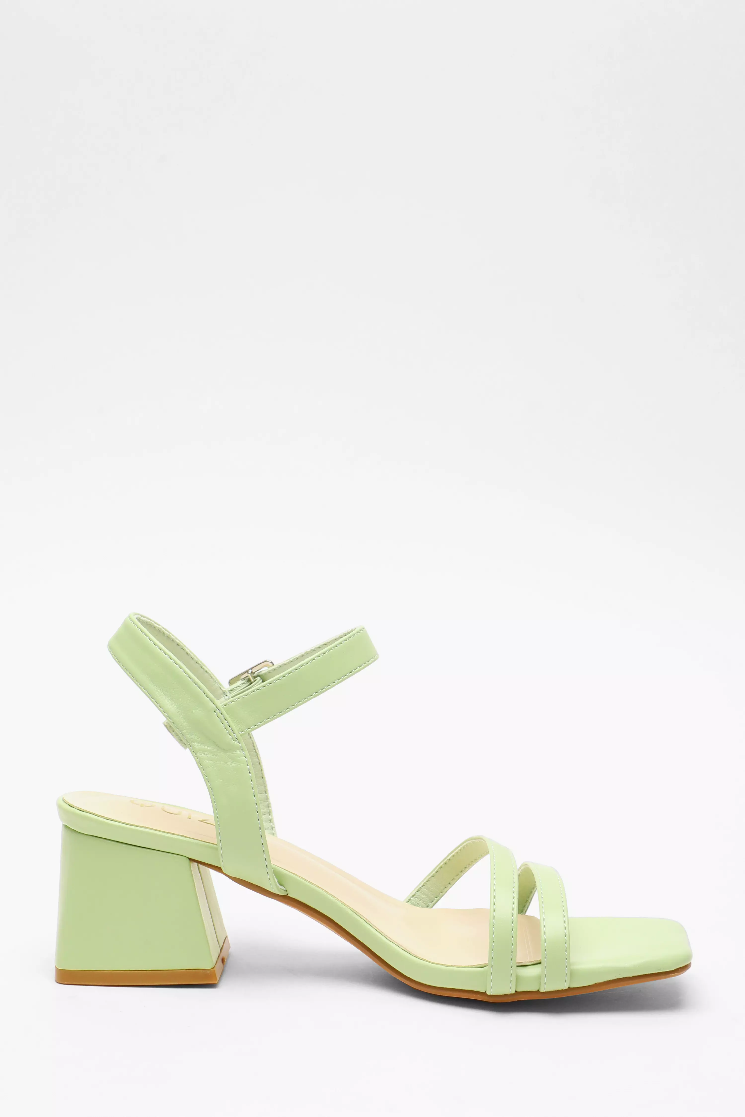 Green Faux Leather Block Heel Sandal