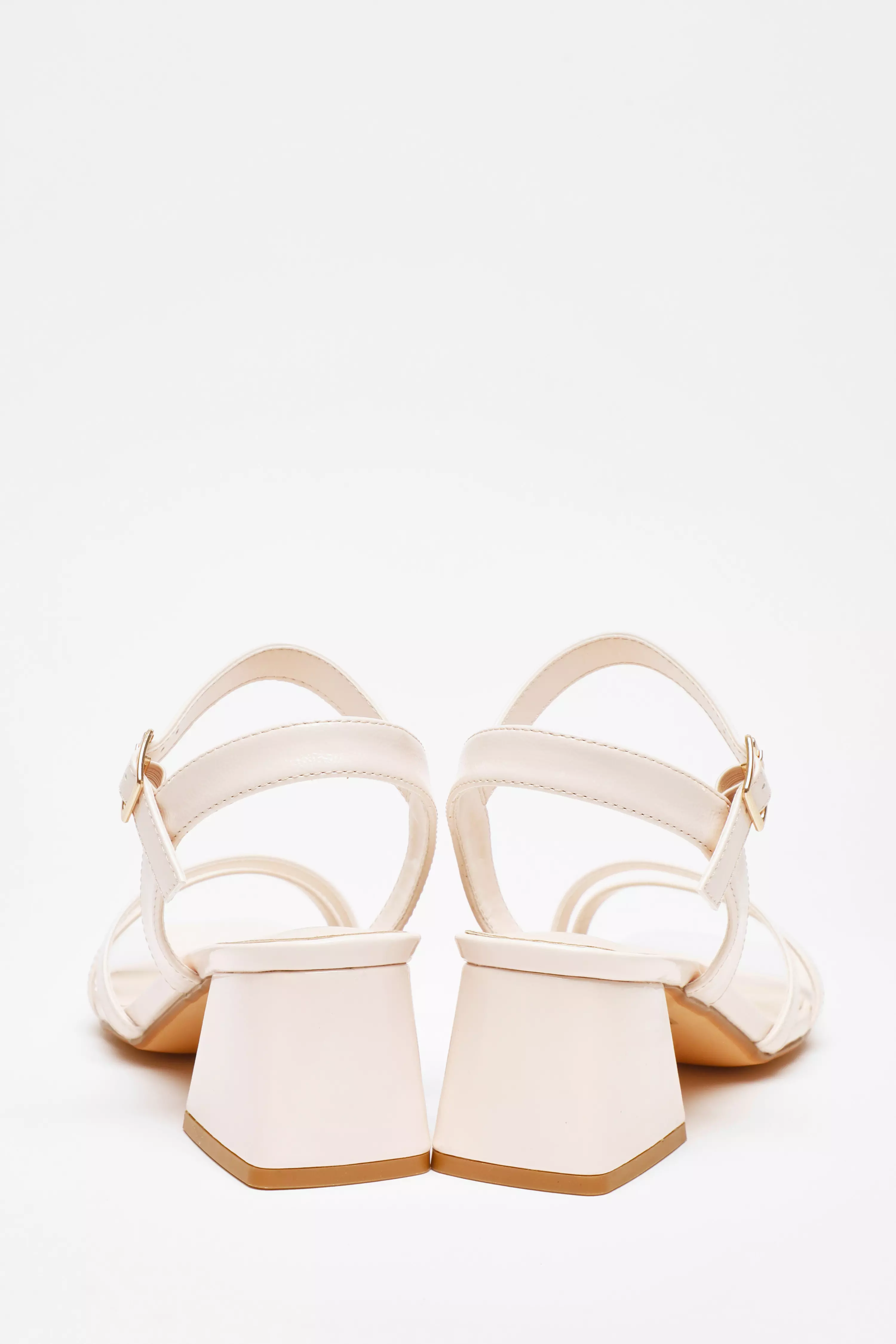 Nude Faux Leather Block Heel Sandal