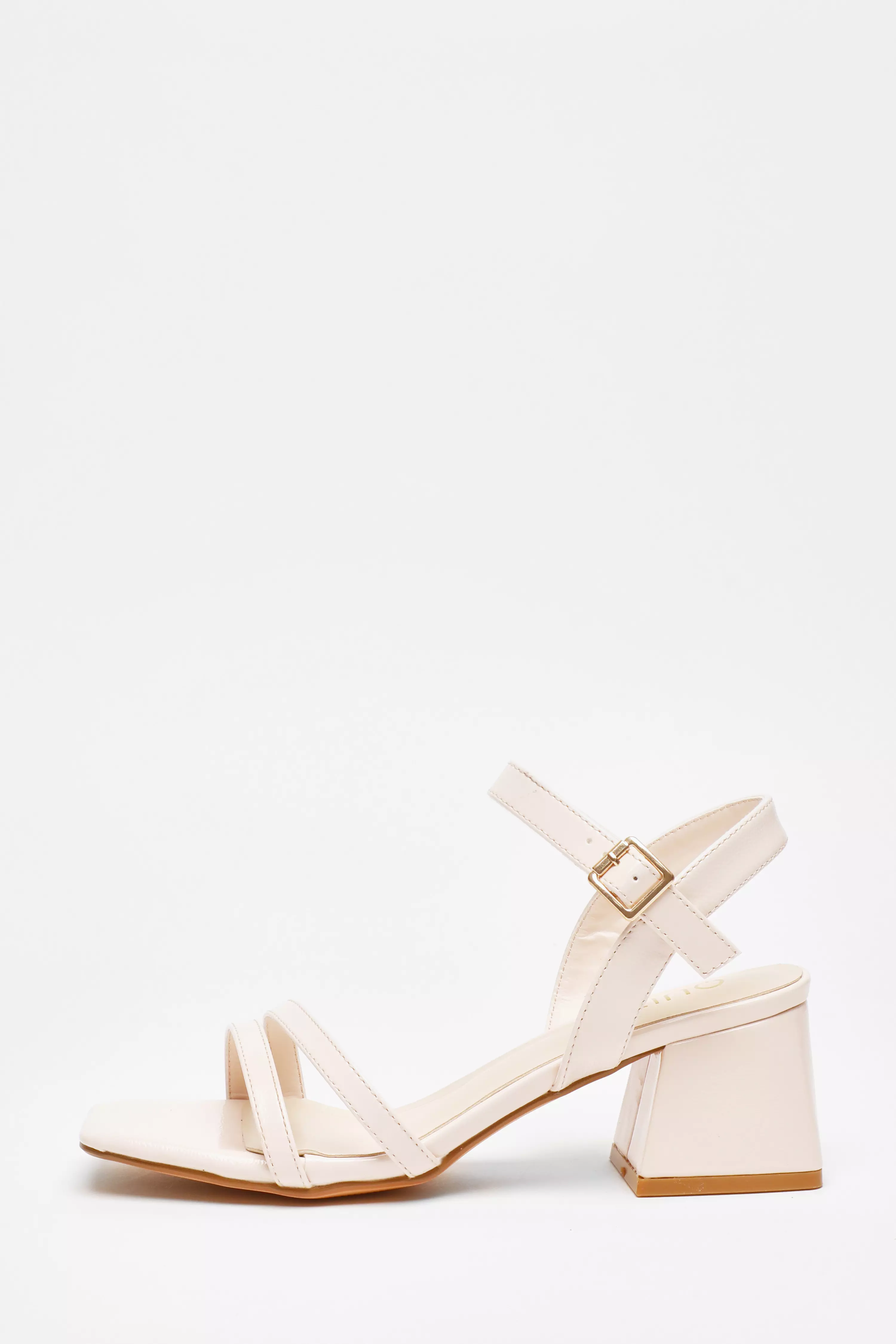 Nude Faux Leather Block Heel Sandal