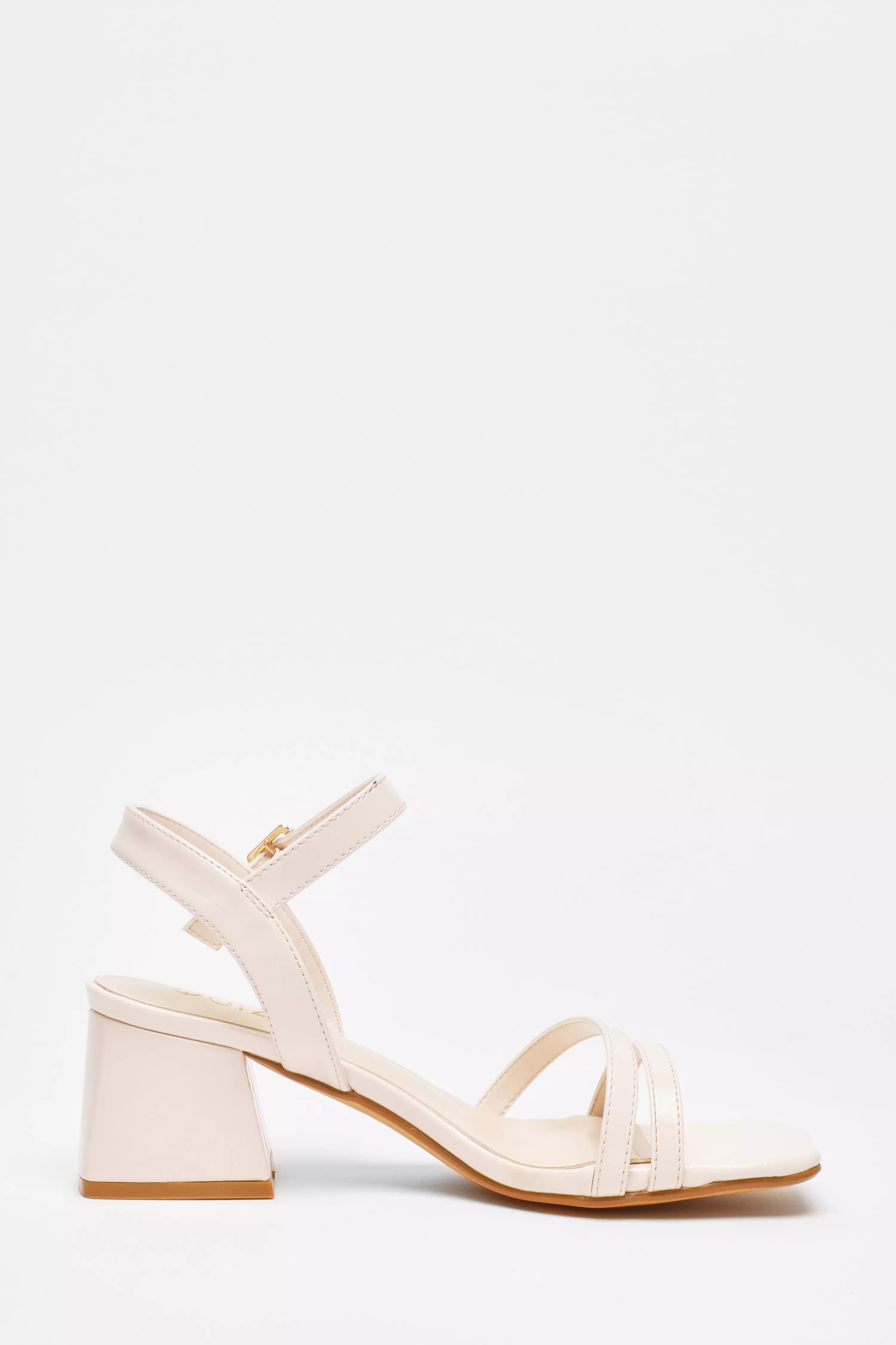 Nude Faux Leather Block Heel Sandal