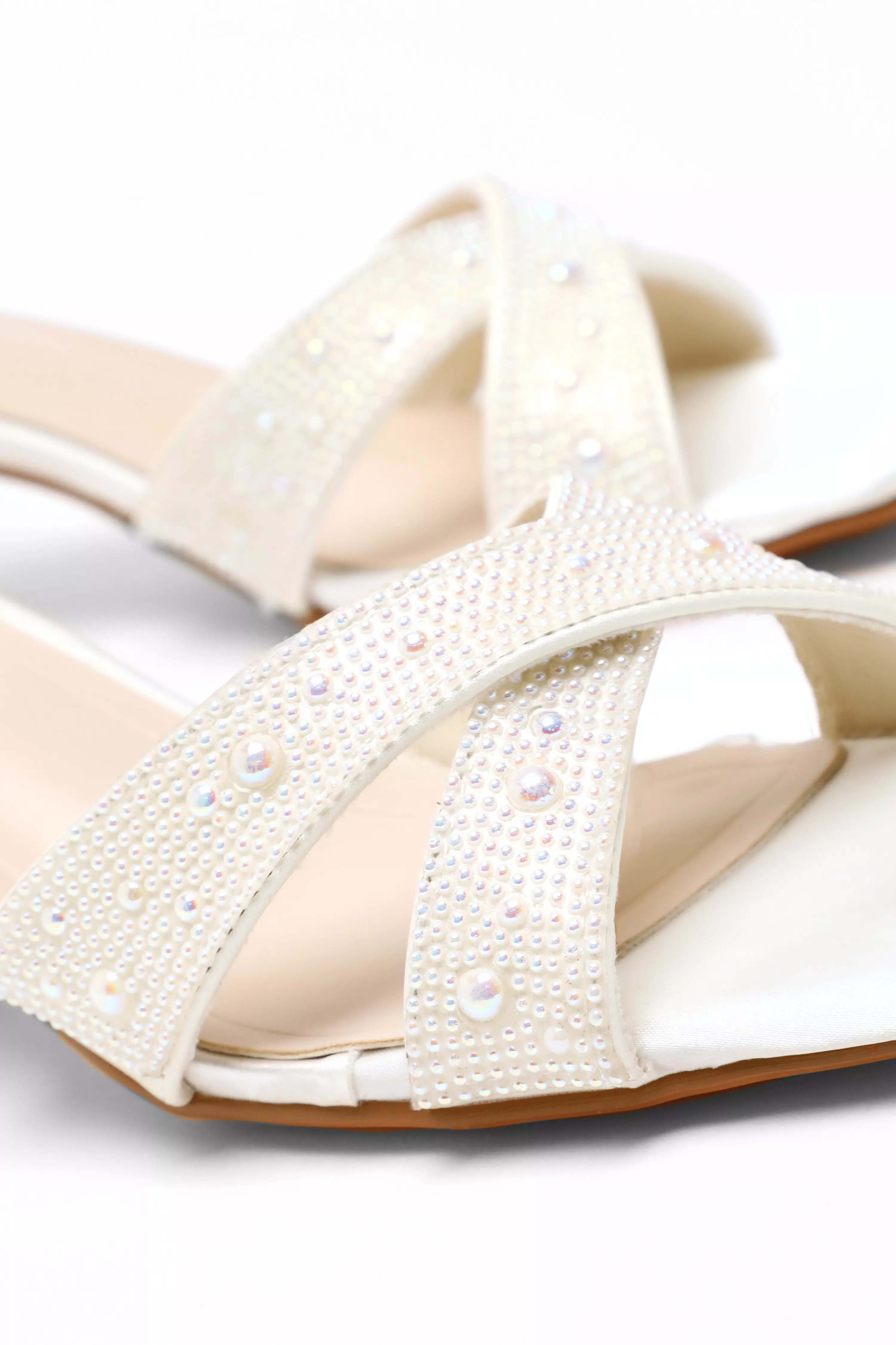 Bridal White Satin Pearl Heeled Sandals