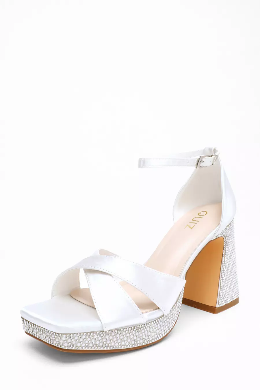 Bridal White Satin Diamante Platform Heels QUIZ Clothing